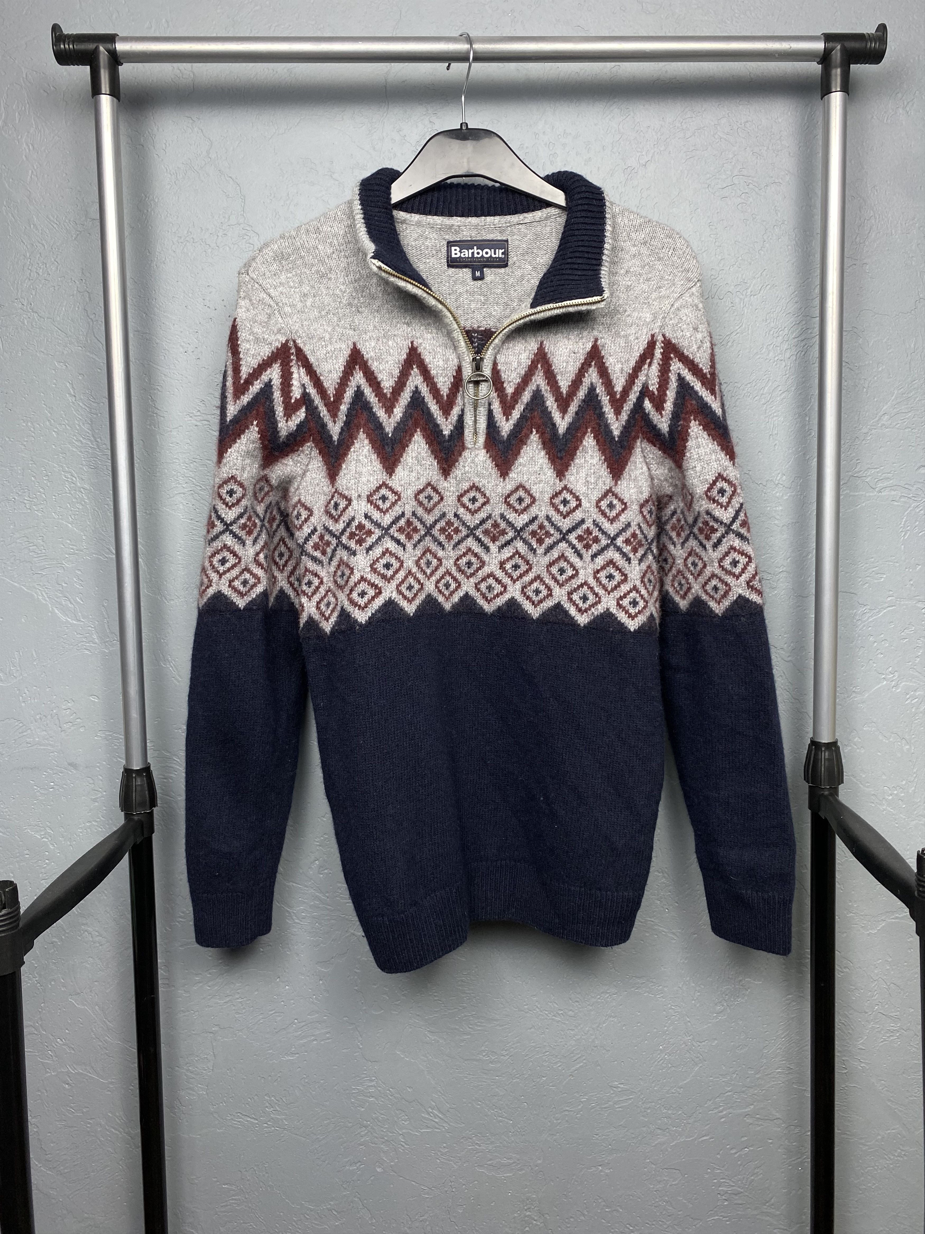 Barbour × Vintage Barbour Vintage Mens 1\4 Quarter Zip Wool Knit Sweater Size US M / EU 48-50 / 2 - 1 Thumbnail