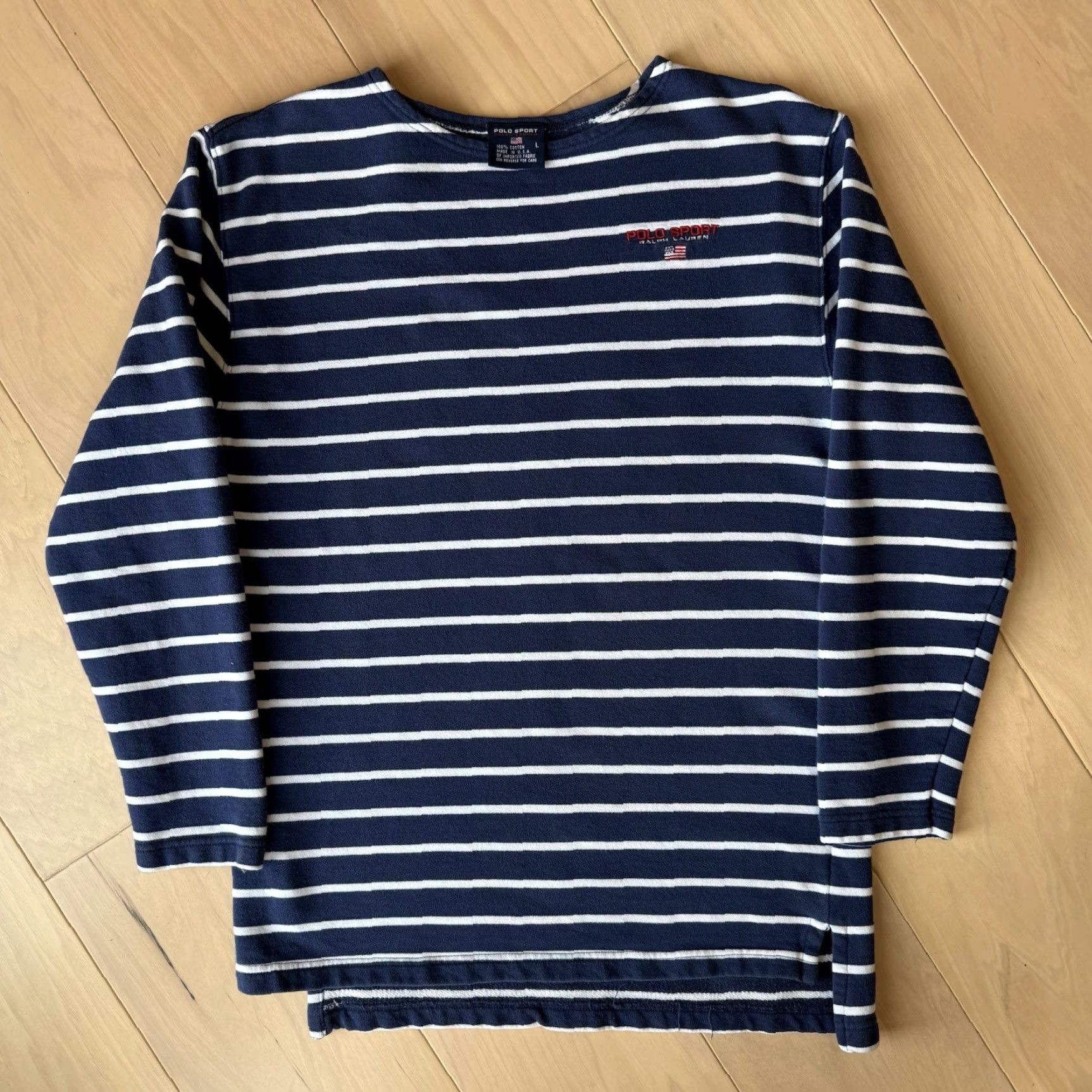 Vintage VINTAGE Polo Sport Shirt Women's Large Navy Striped Long Sleeve Made in USA Size L / US 10 / IT 46 - 2 Thumbnail