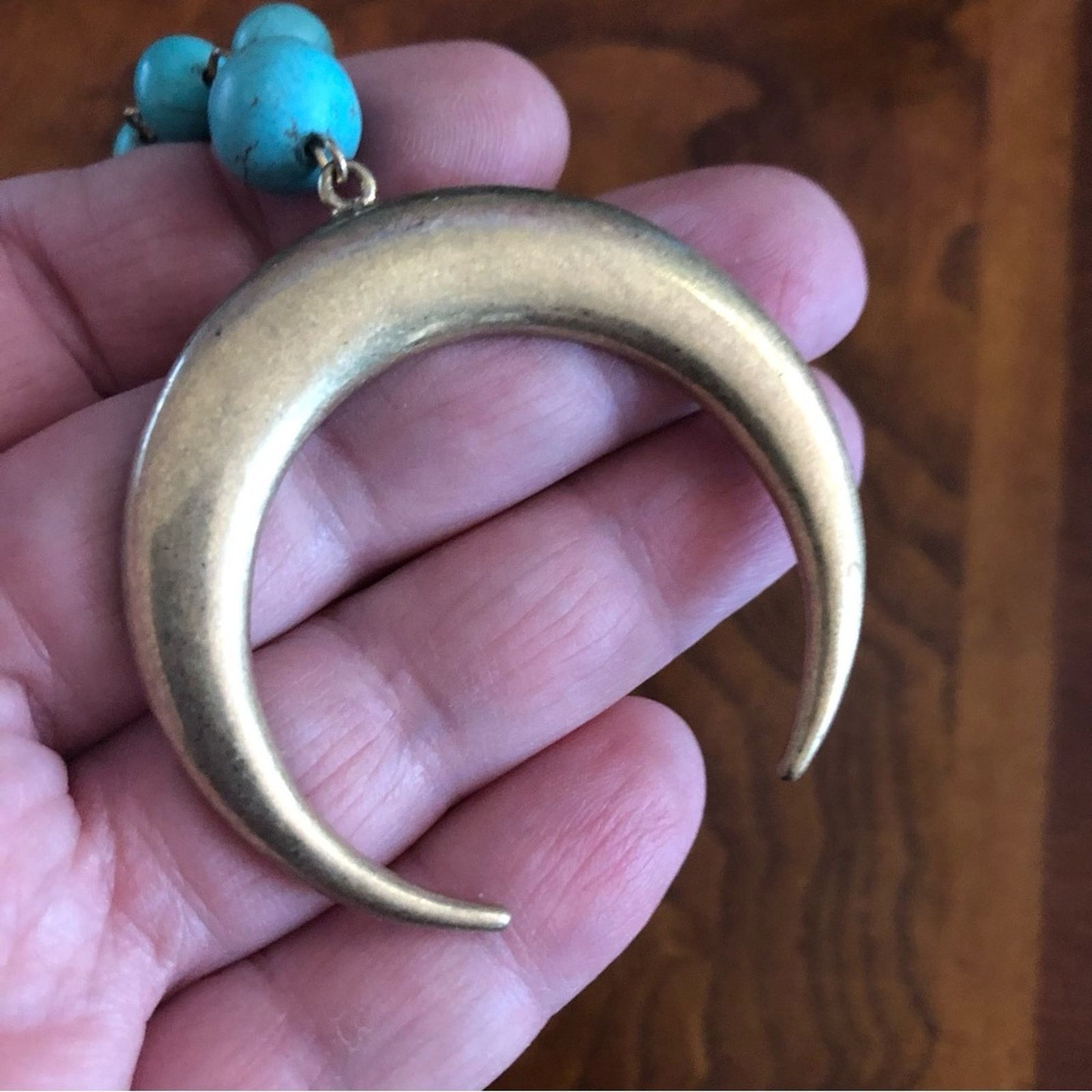 Jewelry Genuine howlite stone beaded chain moon pendant necklace Size ONE SIZE - 8 Thumbnail