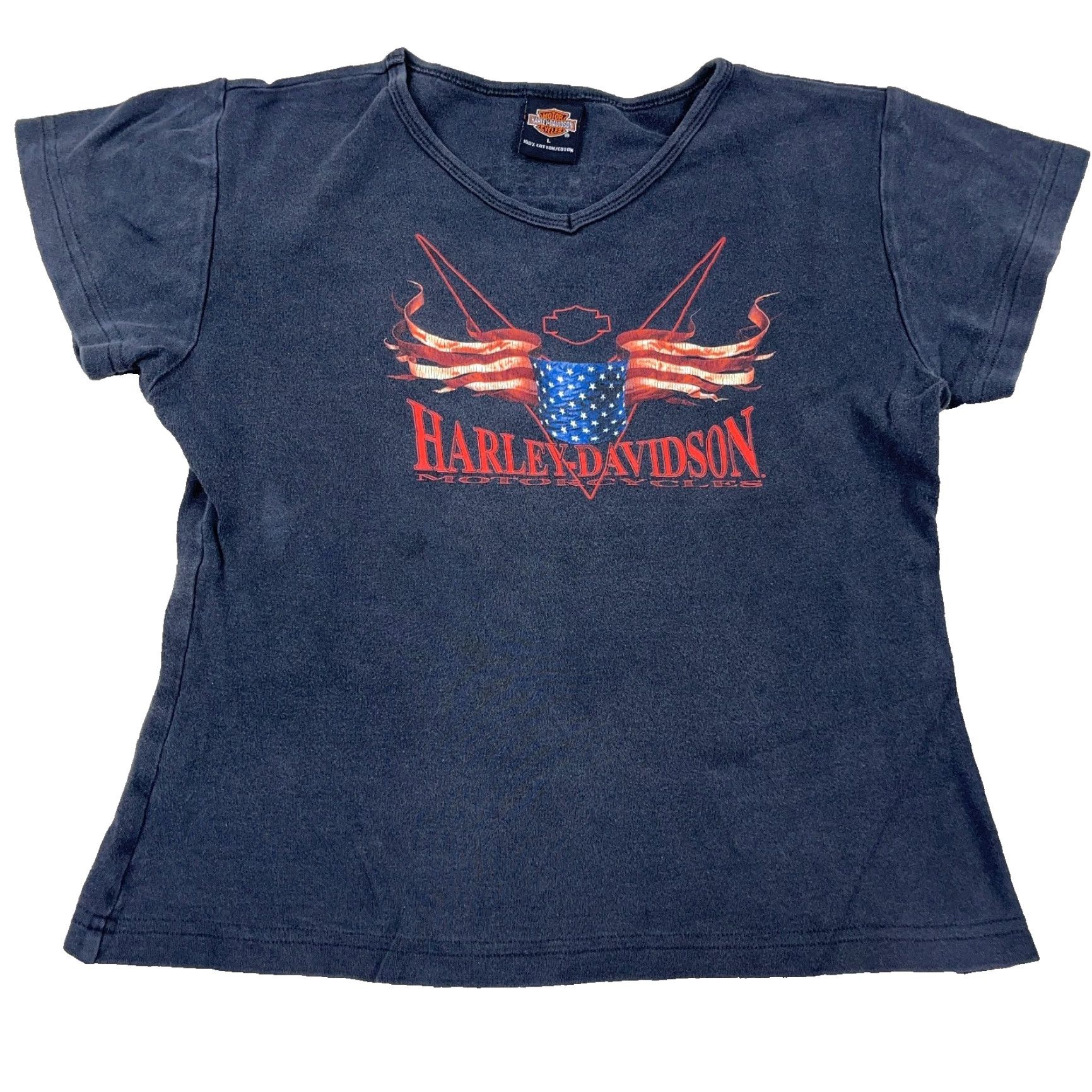 Harley Davidson VINTAGE Harley-Davidson Tank Shirt Women L Black V-Neck Tattoo Faded Graphic Print All Seasons Size L / US 10 / IT 46 - 2 Thumbnail