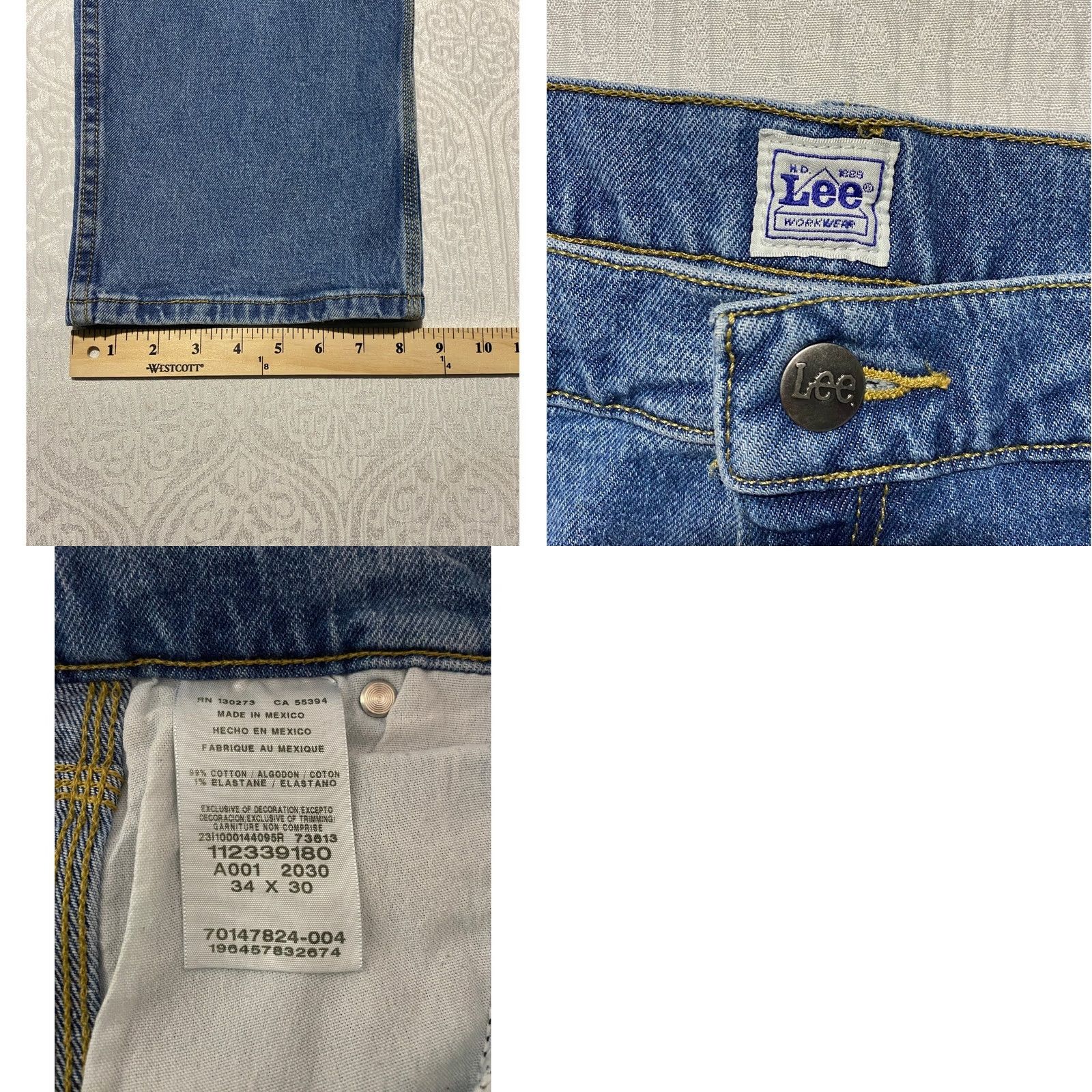 Lee Lee Workwear Carpenter Jeans Blue Denim Straight Leg 34x30 Mens Regular Stretch Pockets Boots Hammer Loop 90s Style Modern Denim Comfort Size US 34 / EU 50 - 8 Thumbnail