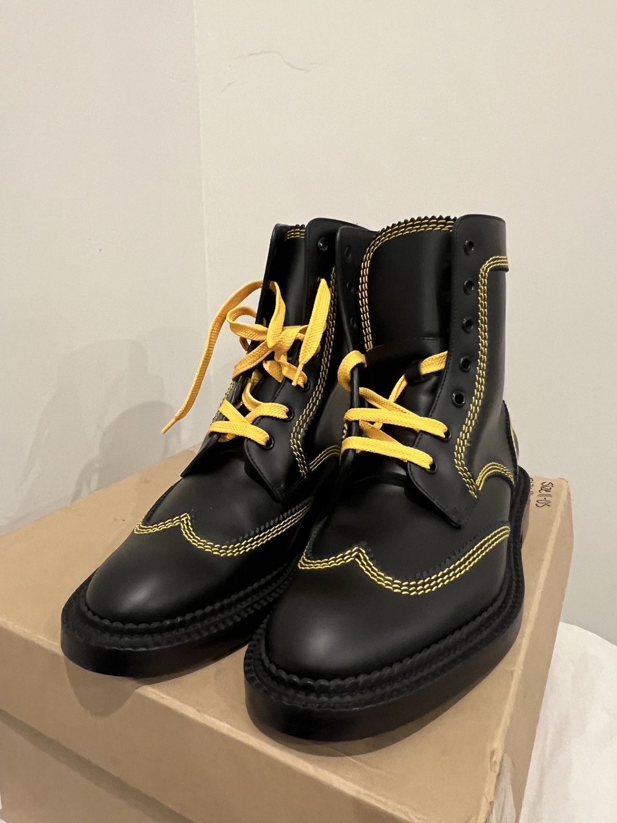 Burberry Burberry Bert Black Leather Yellow Stitching Mid High Boots Size US 11 / IT 41 - 4 Thumbnail
