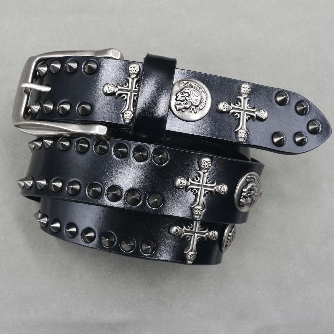 Japanese Brand Skull Cross Rivet Belt Size ONE SIZE - 1 Thumbnail