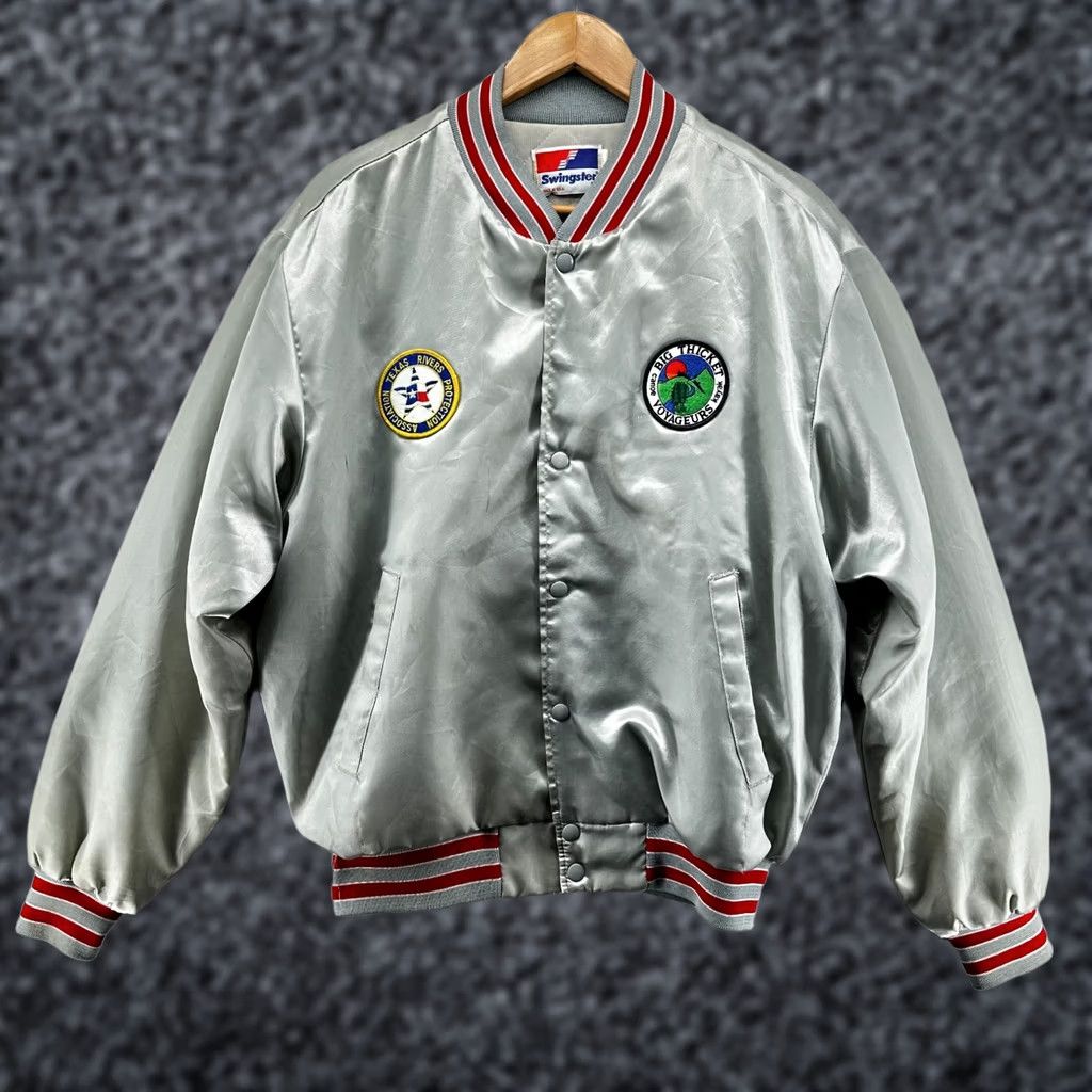 Vintage Swingster Bomber Jacket Gray Men's L Chest 46 in Snap Pockets Winter Sports Casual Travel Regular Size US L / EU 52-54 / 3 - 1 Thumbnail