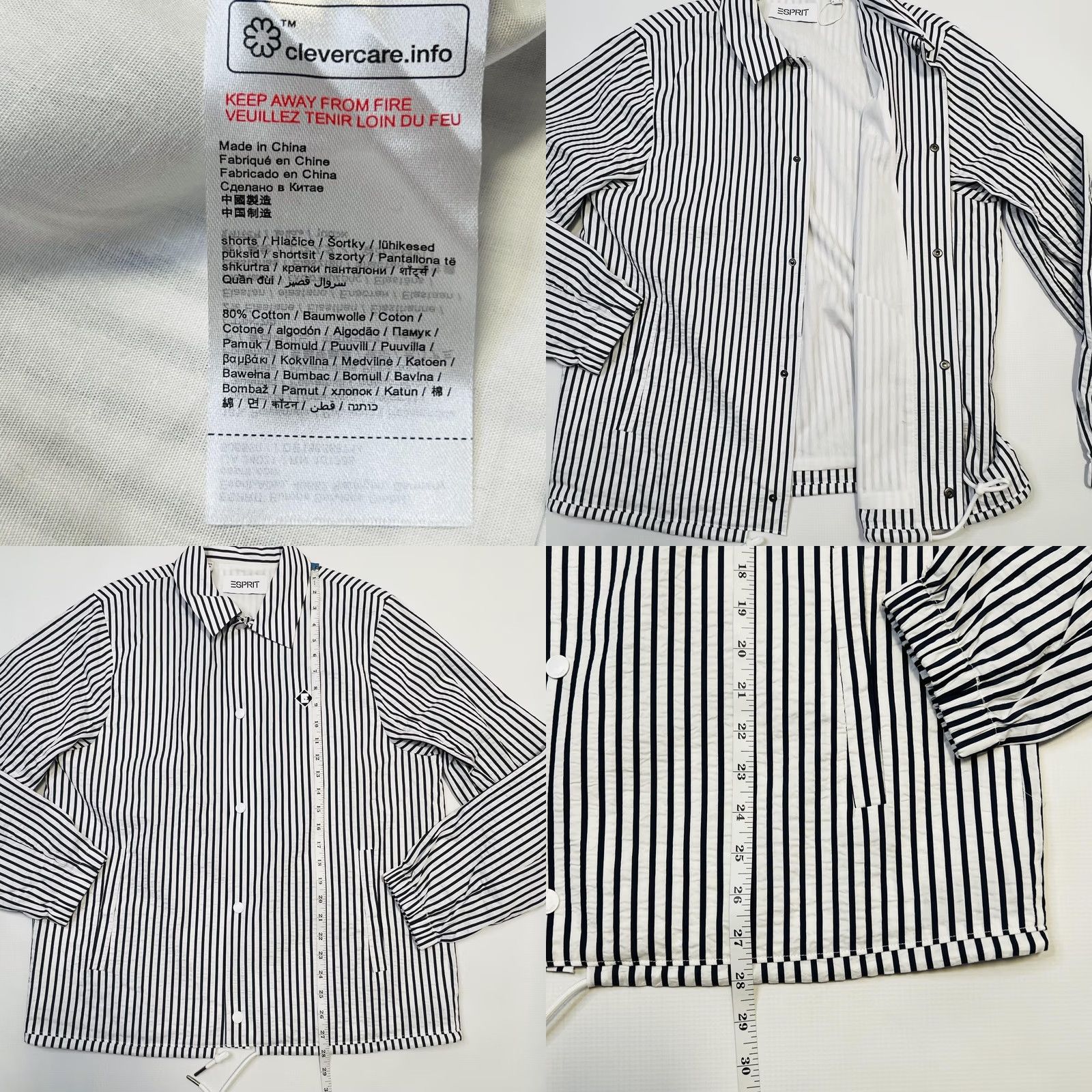 Esprit Esprit Jacket Womens M Black White Striped Button Up Drawstring Lightweight Windbreaker Size M / US 6-8 / IT 42-44 - 8 Thumbnail