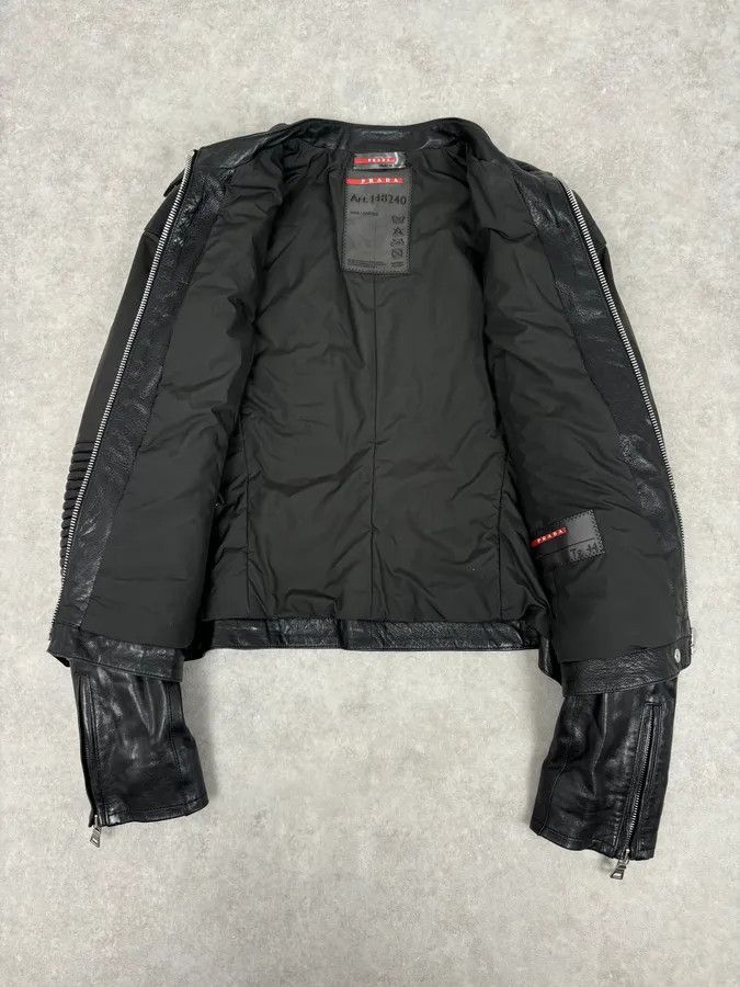 Prada 2000s Prada Black Biker Ribbed Sleeves Leather Jacket Size M / US 6-8 / IT 42-44 - 7 Thumbnail