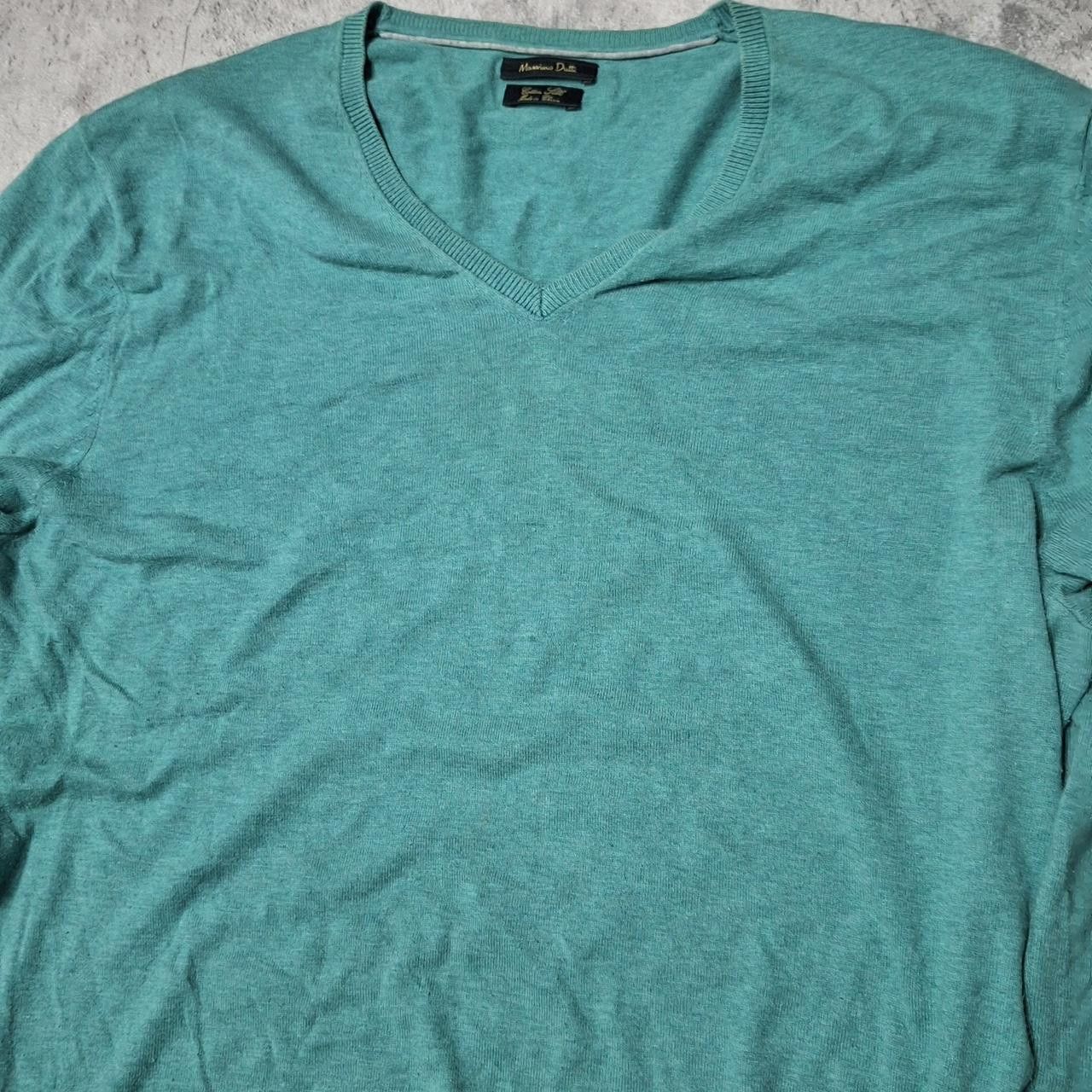 Massimo Dutti Soft and comfortable green cotton V-neck sweater Size US XL / EU 56 / 4 - 2 Thumbnail