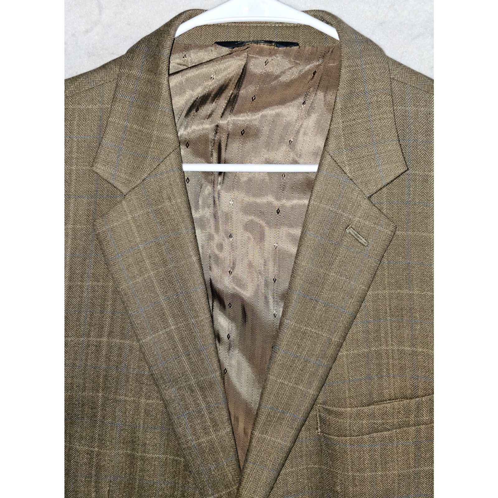 Joseph VINTAGE Joseph Feiss Gold 100% Wool Brown Plaid Blazer Sport Coat Jacket Mens Size 46 R Size 46R - 3 Thumbnail