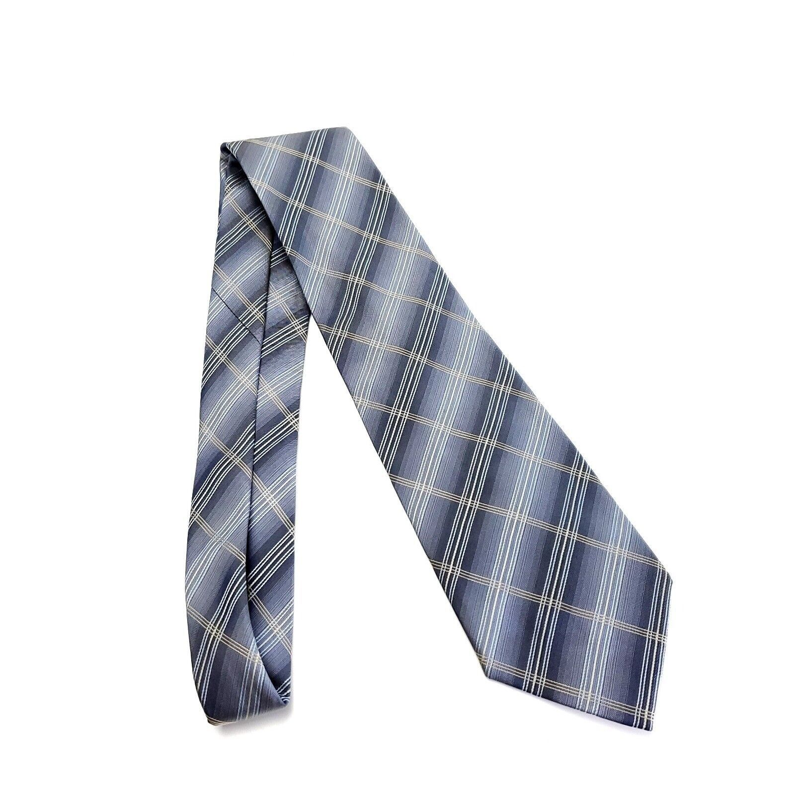 Kenneth Cole Kenneth Cole Silk Tie Woven Gray Beige Plaid Wide Size ONE SIZE - 6 Thumbnail