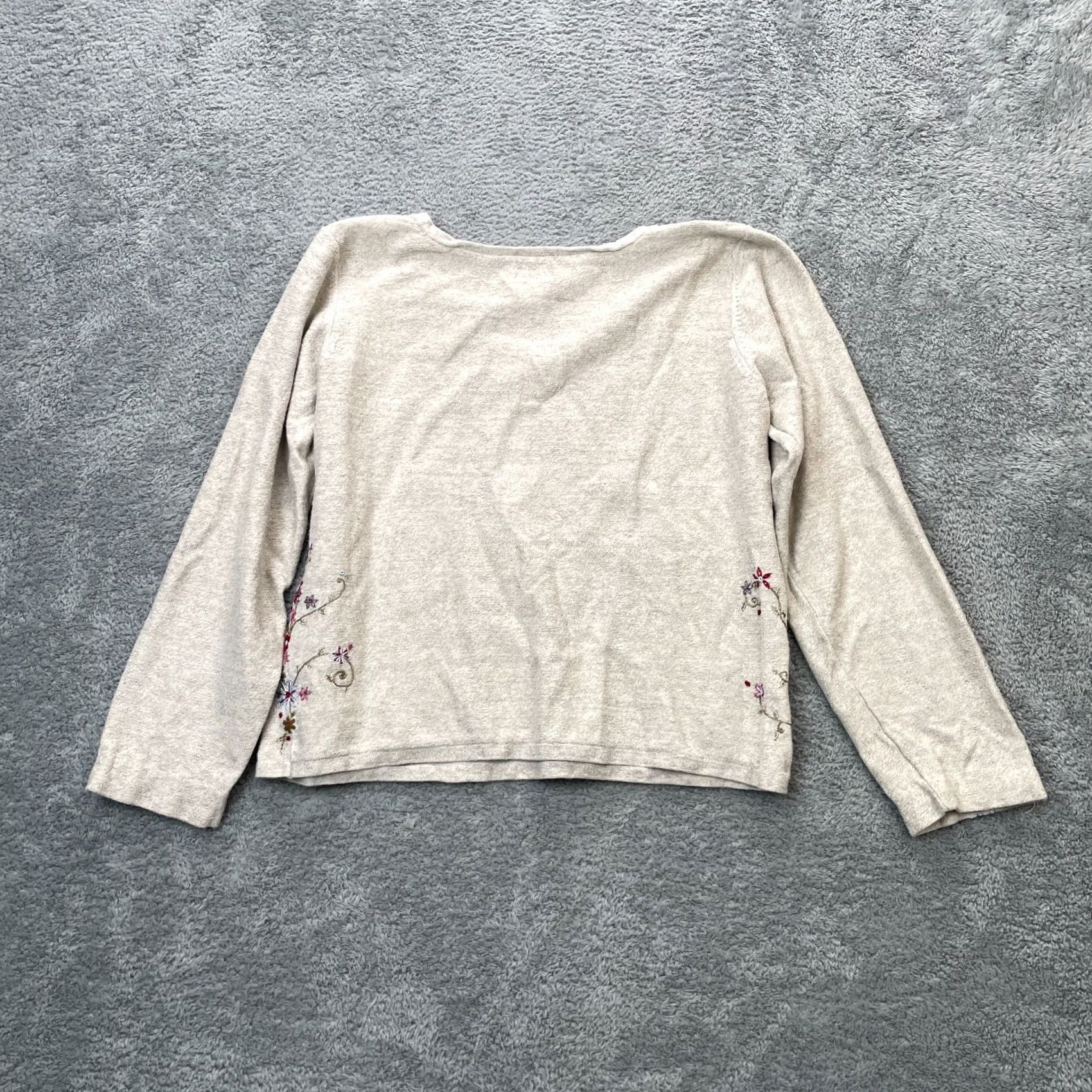 J. Jill J Jill Sweater Womens Large Beige Floral Embroidered Linen Blend Pullover Knit Knitwear Casual Party/Cocktail Embroidered Size L / US 10 / IT 46 - 2 Thumbnail