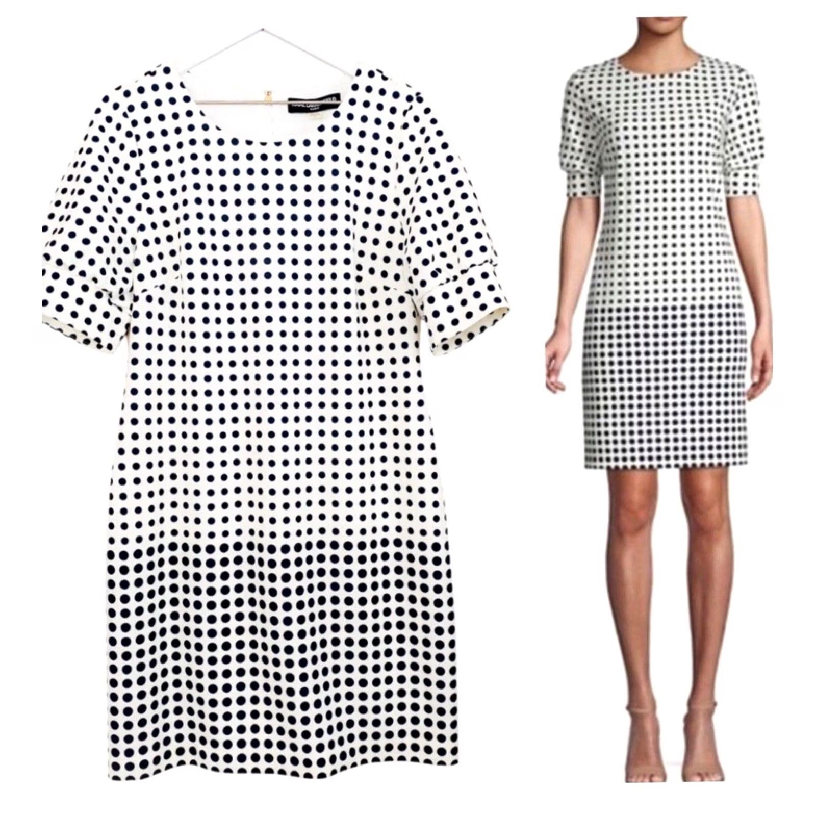 Karl Lagerfeld Karl Lagerfeld Paris Women’s Dress Polka Dot Puff Sleeve Knee Length White Navy sz 14 Womens Size XL / US 12-14 / IT 48-50 - 2 Thumbnail