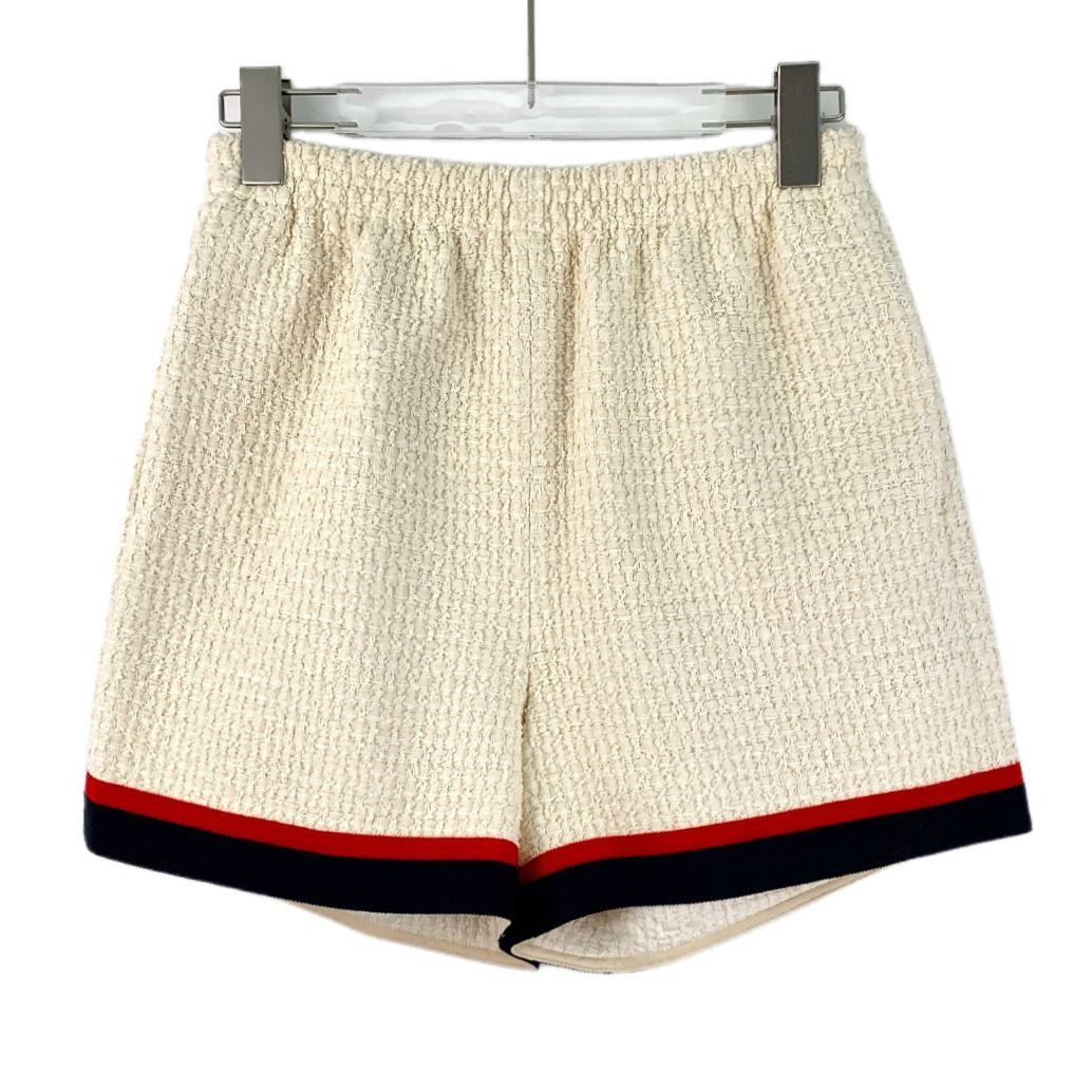 Gucci Gucci Beige Striped Cotton Tweed Shorts Size 40 Elastic Wais Size 40" / US 18 - 1 Thumbnail