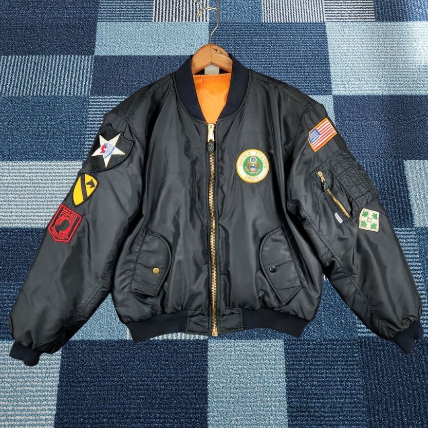 Trooper Clothing Bomber Jacket Mens Small Black Ma-1 Flight Army Multi Patch, Men's