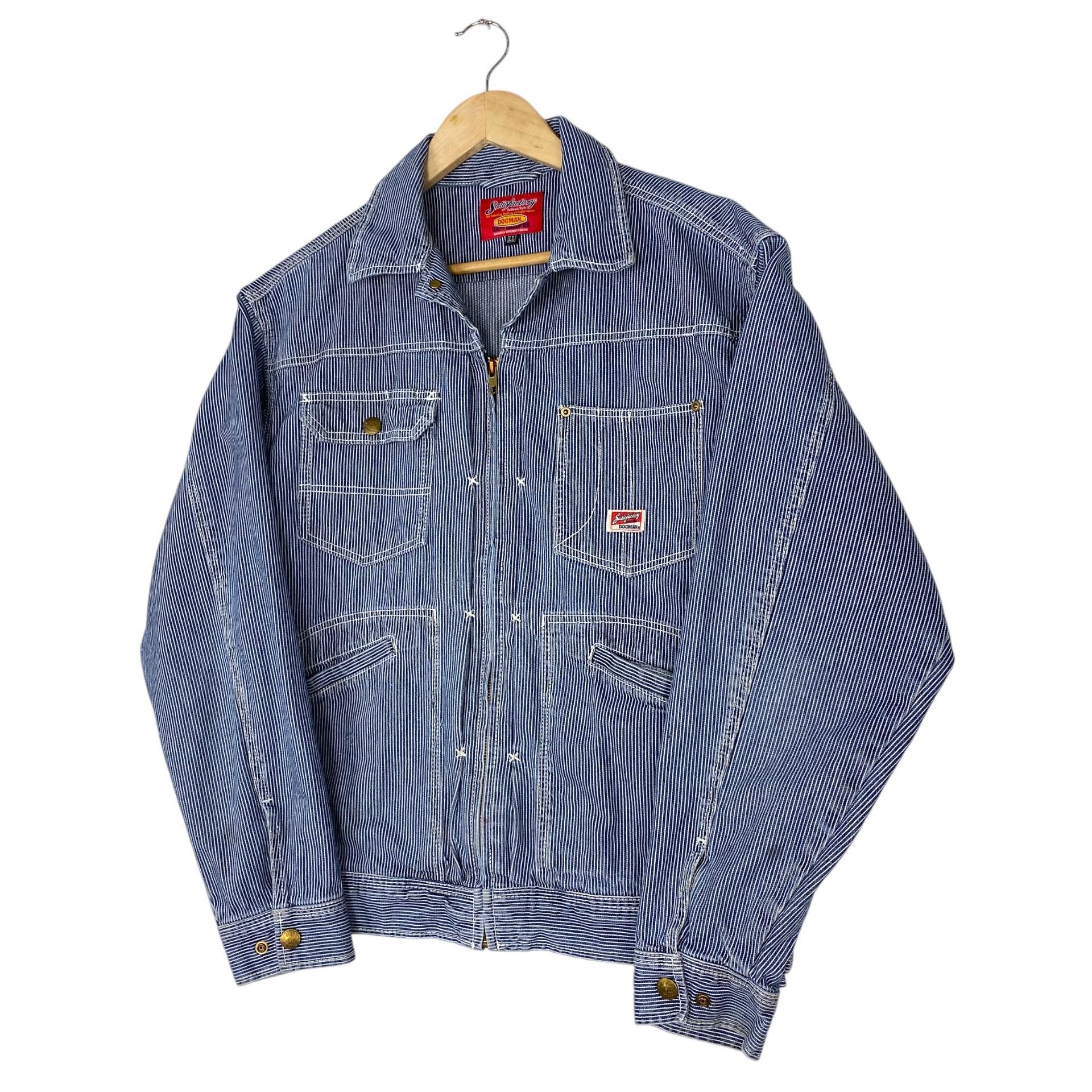Japanese Brand 💥SATISFACTORY DOGMAN HICKORY TRUCKER JACKET Size US L / EU 52-54 / 3 - 2 Thumbnail