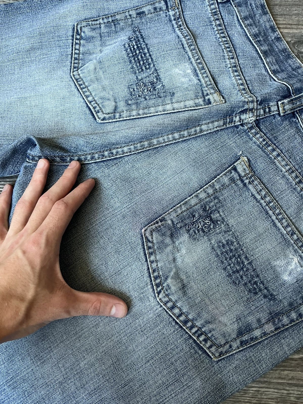 Diesel DIESEL WASHED DISTRESSED FLARED BIG LOGO BLUE Y2K JEANS Size US 31 - 15 Thumbnail