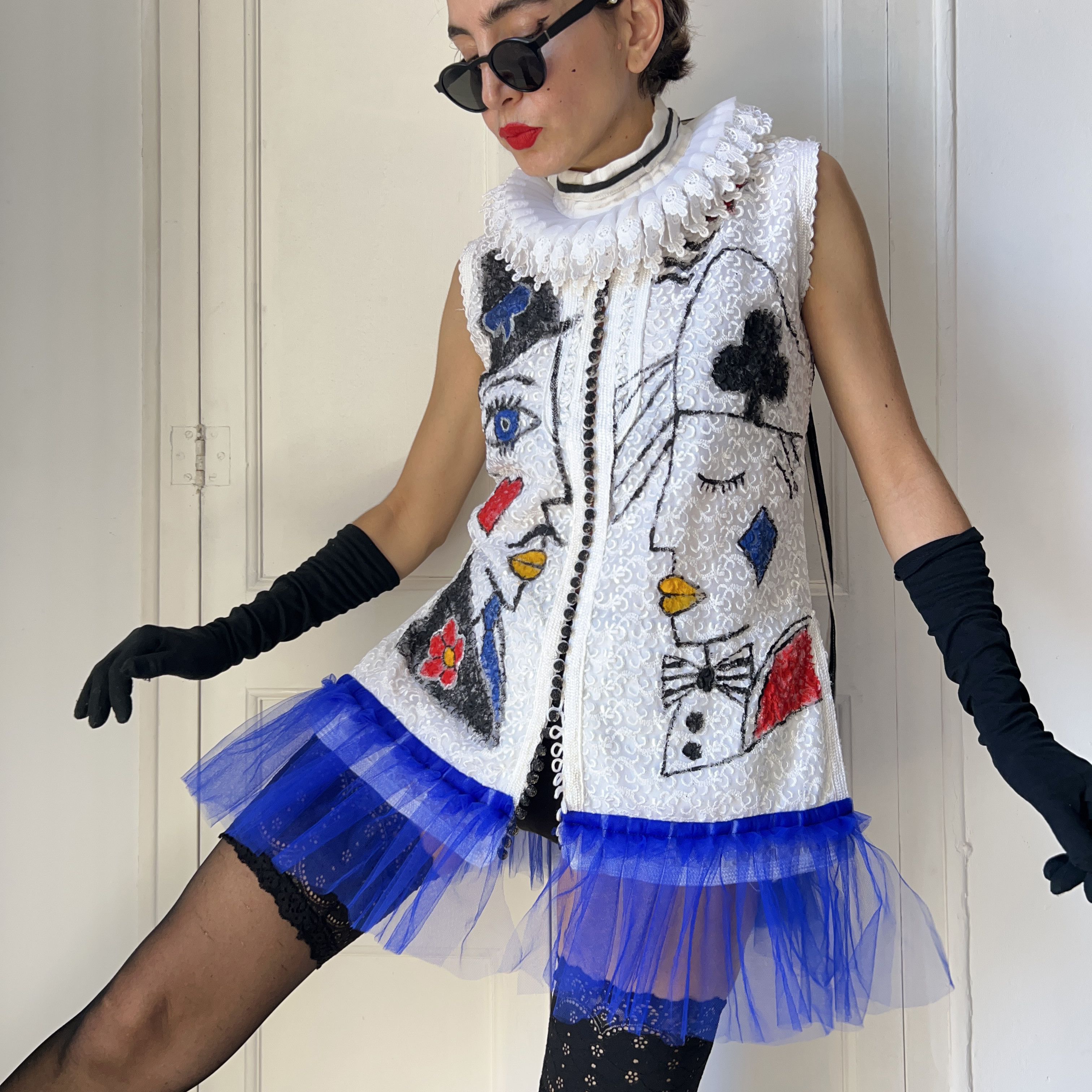 Custommade Hand Painted Playing Card Embroidered Tulle Vest Size M / US 6-8 / IT 42-44 - 6 Thumbnail