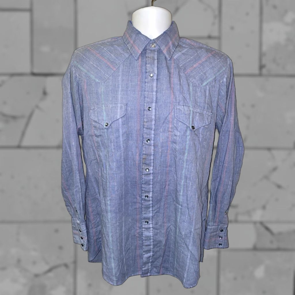 Vintage VINTAGE Miller Westernwear Blue Button-Up Long Sleeve Shirt Adult Medium Mens Size US M / EU 48-50 / 2 - 1 Thumbnail