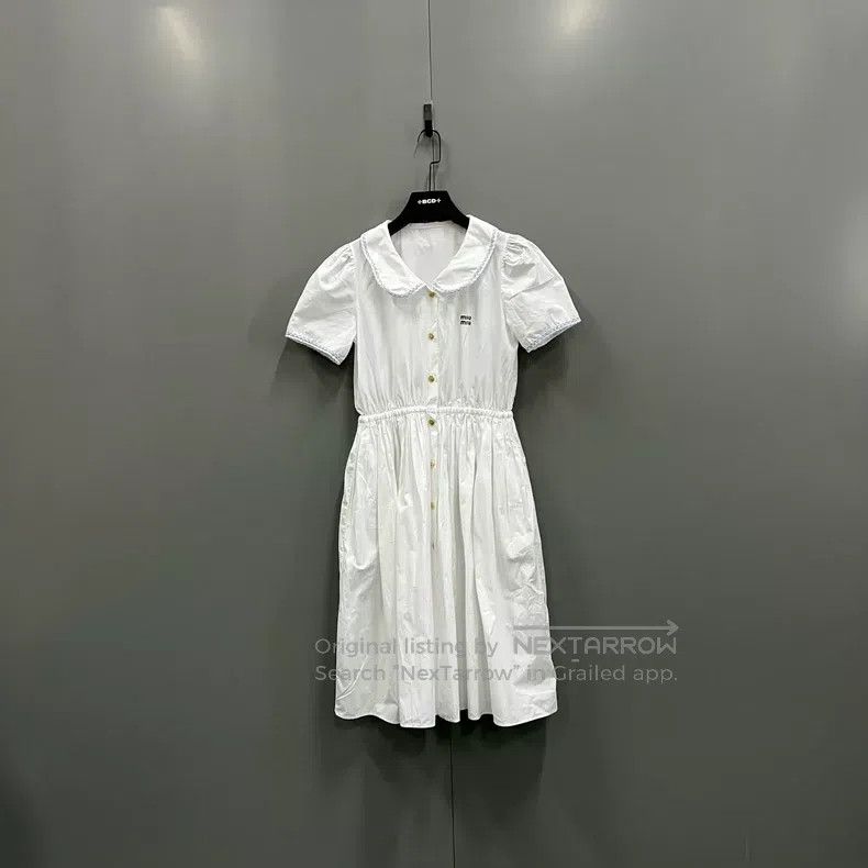 Miu Miu Miu Miu 42 White letter logo dress Size L / US 10 / IT 46 - 1 Thumbnail