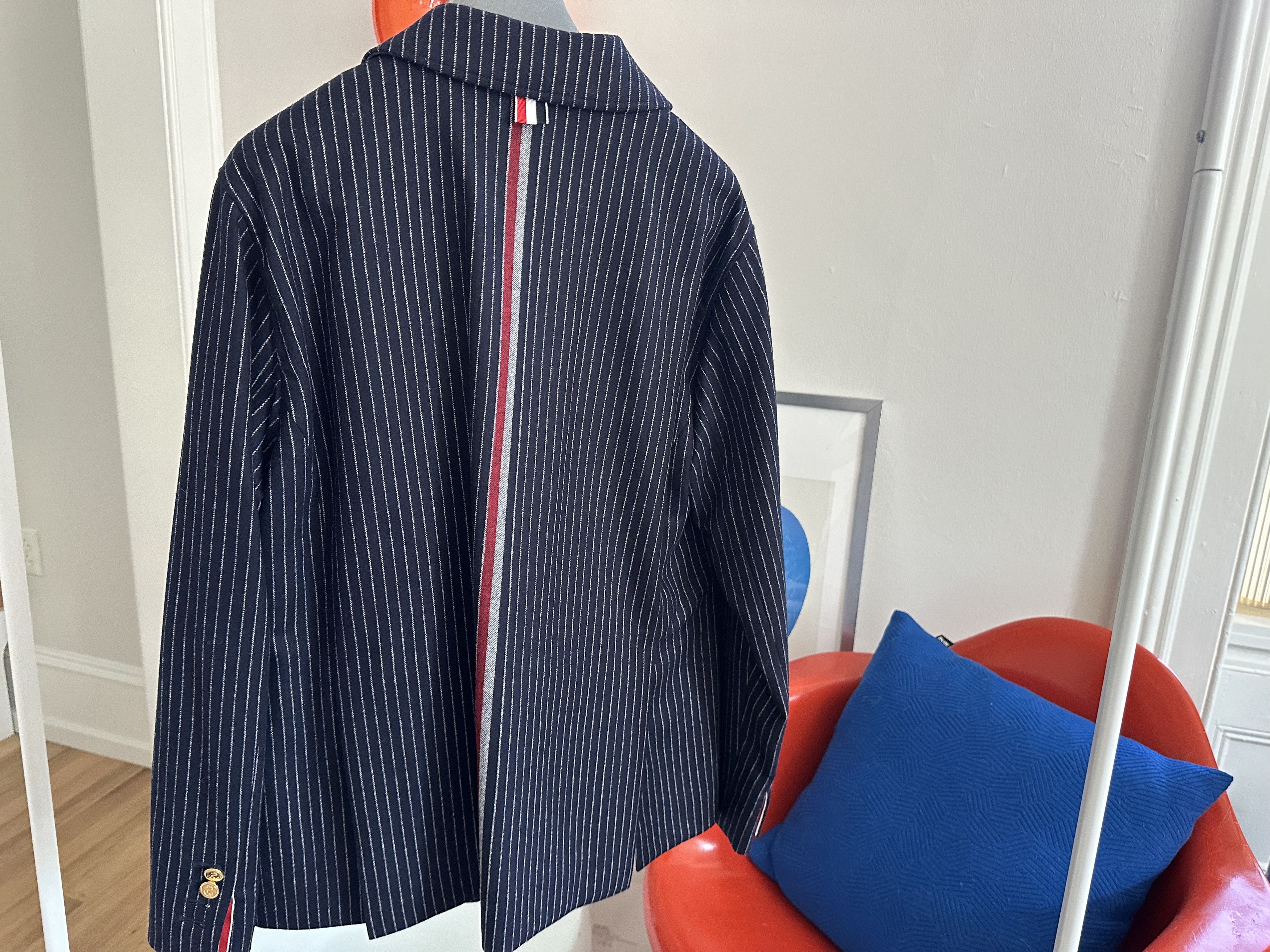 Thom Browne *RARE* THOM BROWNE Navy Pinstriped Blazer Sz 2 Size 40R - 1 Thumbnail