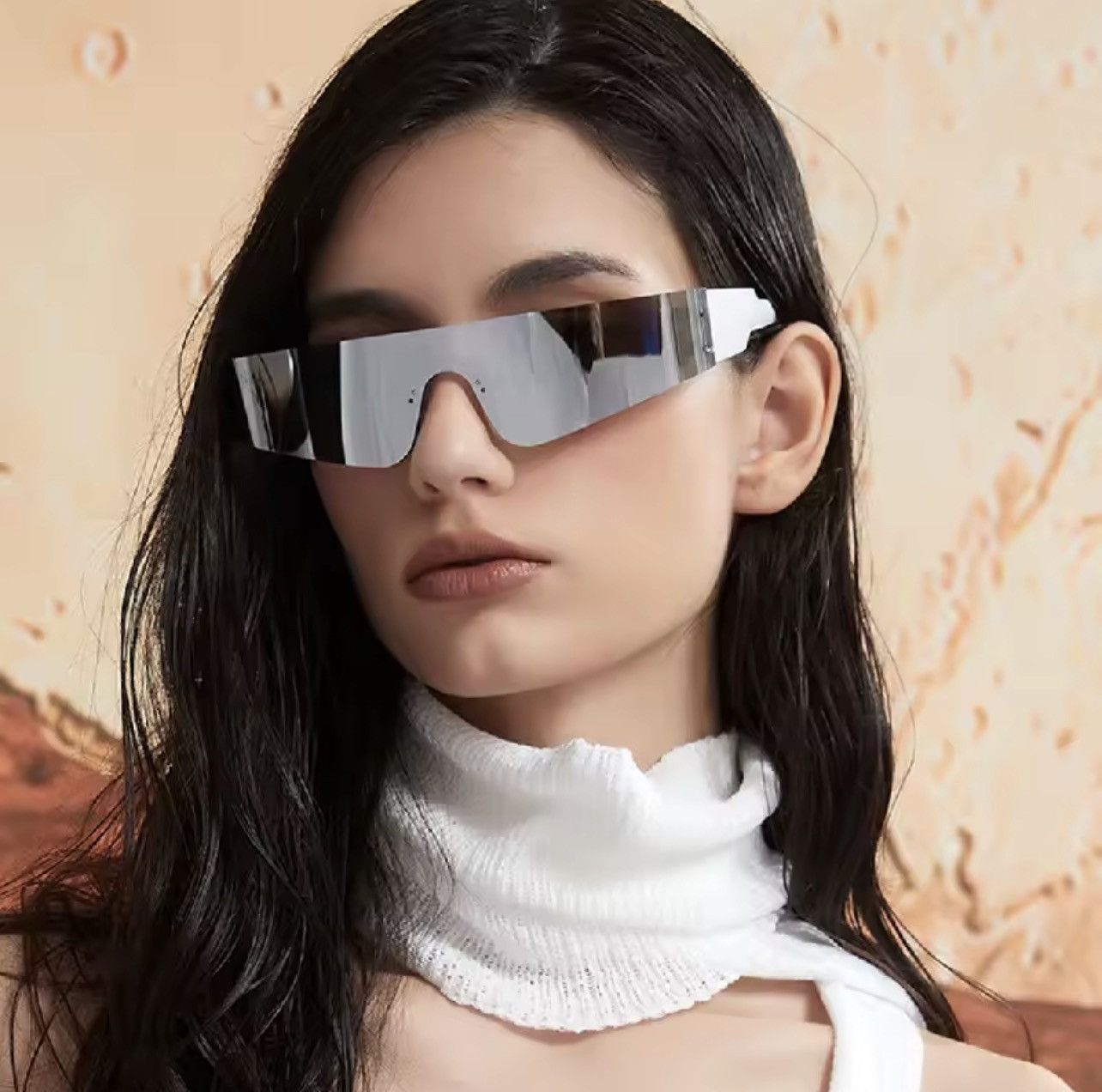 Other Futuristic Shield Sunglasses Silver Mirrored UV400 Y2K Size ONE SIZE - 1 Thumbnail
