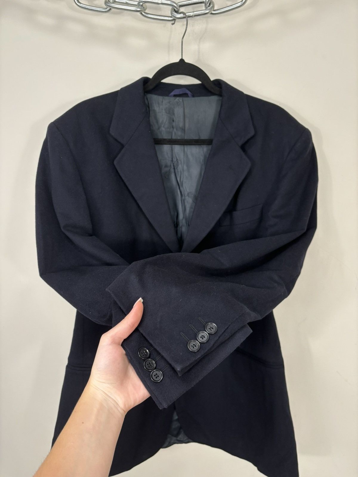 Vintage Vintage Cacharel Men’s Navy Blue Luxury Wool Blazer Jacket Size 44R - 8 Thumbnail