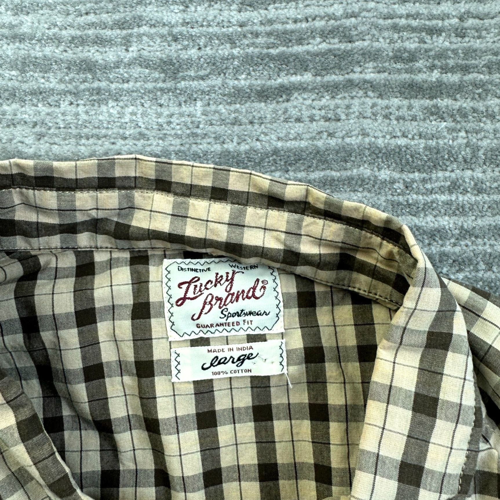 Lucky Brand Lucky Brand Shirt Mens Large Beige Plaid Flannel Button-Up Snap On Western Pockets Size US L / EU 52-54 / 3 - 7 Thumbnail