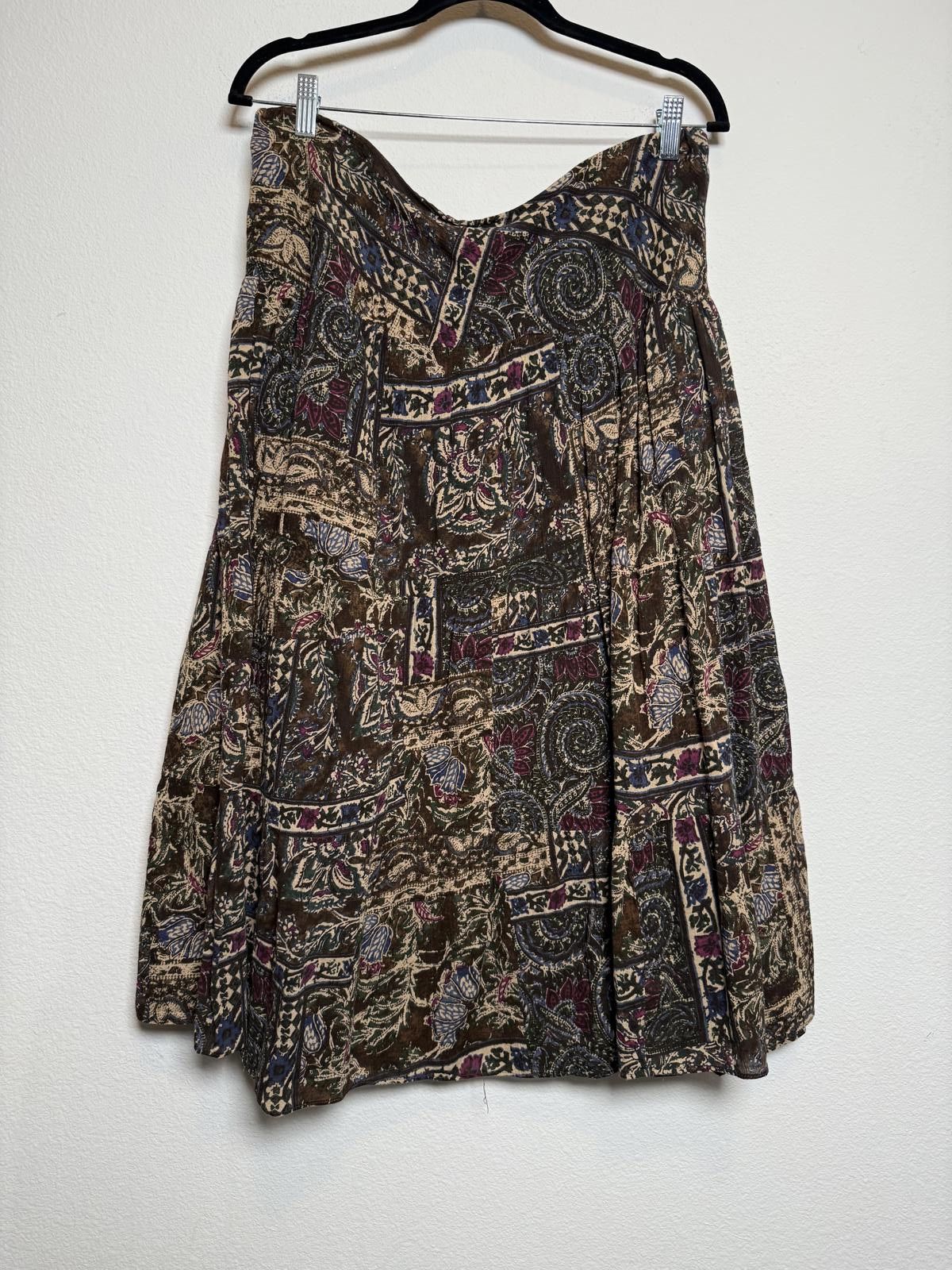 Other Brown Boho Abstarct Cotton Peasant Skirt Size 36" / US 14 / IT 50 - 5 Thumbnail