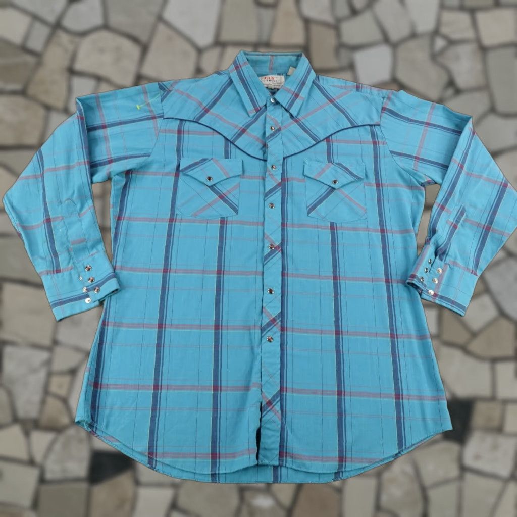 Vintage VINTAGE Ely Diamond Shirt Mens Large Blue Plaid Western Pearl Snap Rodeo Ranch Cowboy Outdoor Button-Up Size US L / EU 52-54 / 3 - 1 Thumbnail
