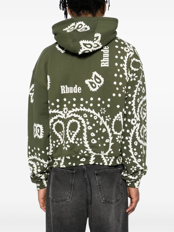 RHUDE Bandana-Print Hoodie Green Hooded Sweatshirt Size