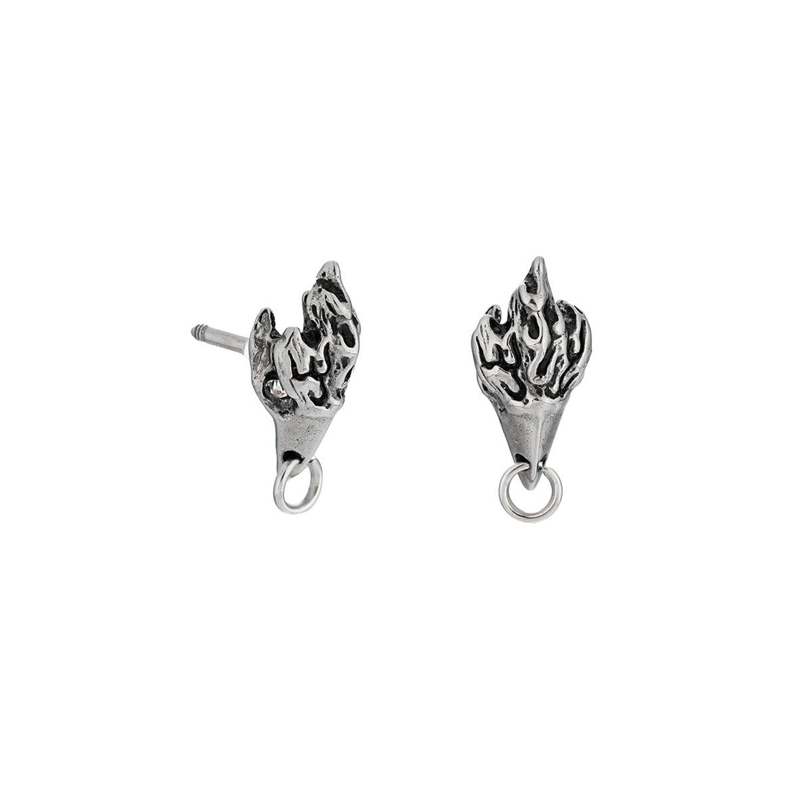 Jewelry Silver Flame Stud Earrings, Men's Gothic Accessories Size ONE SIZE - 3 Thumbnail
