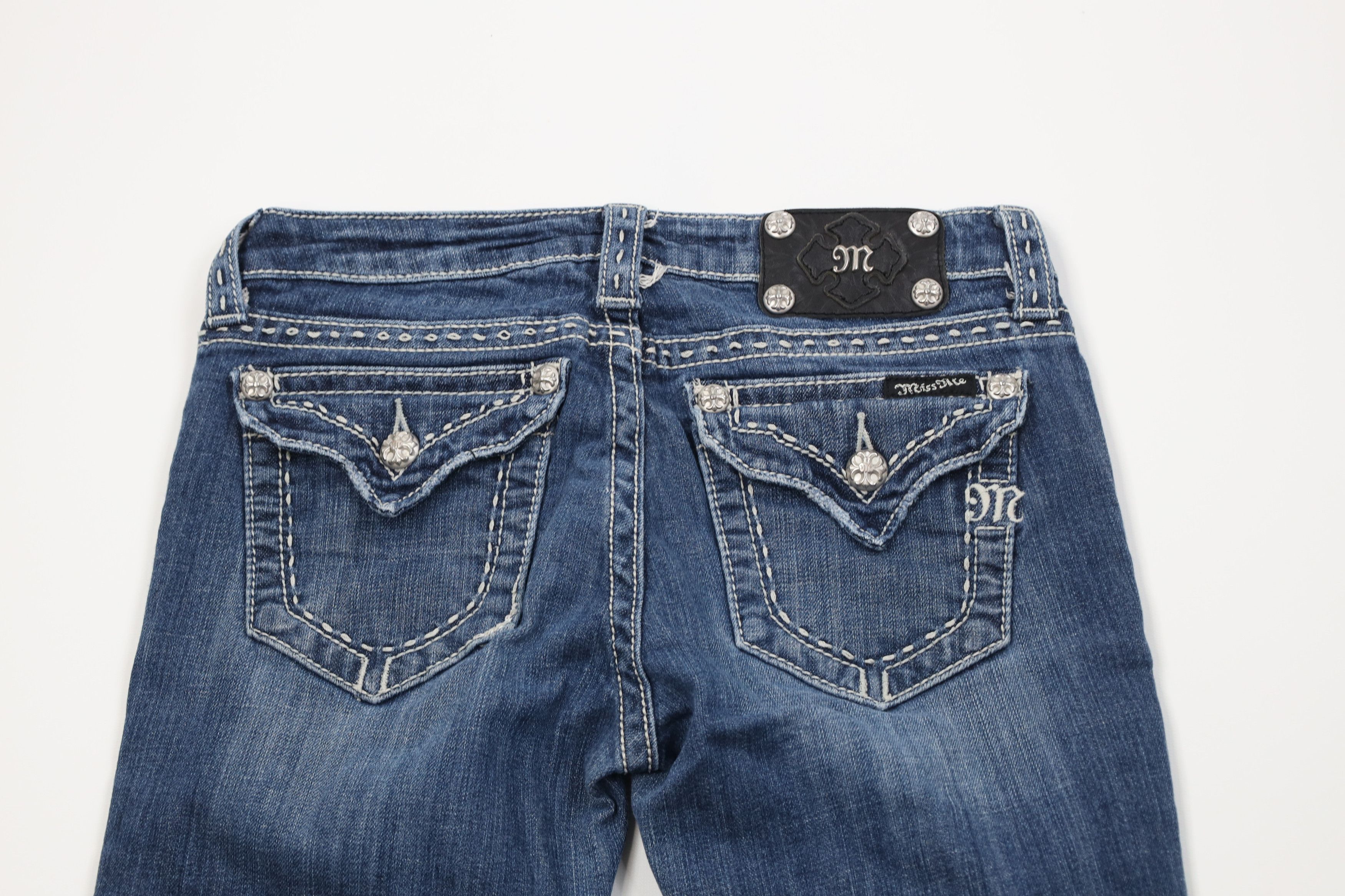 Miss Me Miss Me Stitch Fleur de Lis Flared Bootcut Denim Jeans Blue Size 29" - 11 Thumbnail