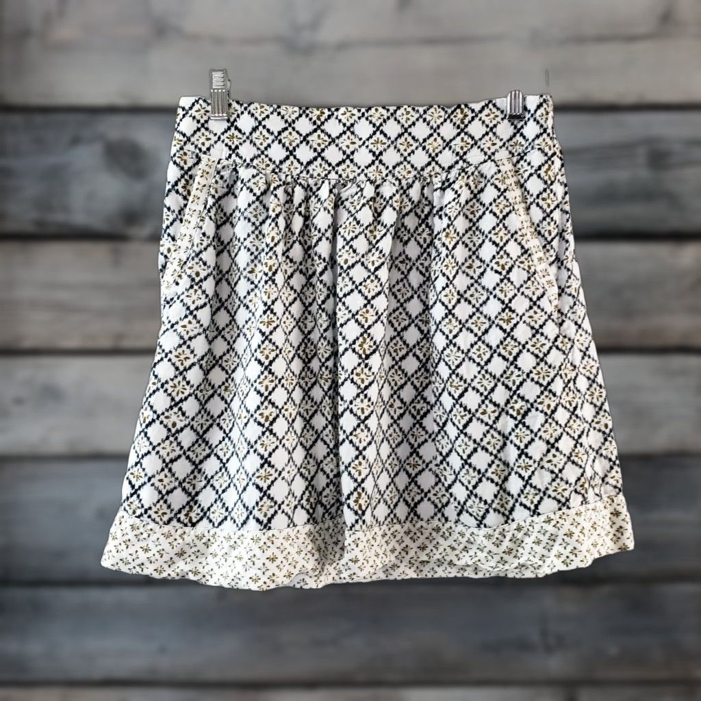 Loft LOFT Ann Taylor Womens Skirt Sz 4 A-Line Linen Blend Pockets Zip White Black Multicolor Short 17.5" Waist 13.5" News? Size 27" / US 4 / IT 40 - 1 Thumbnail