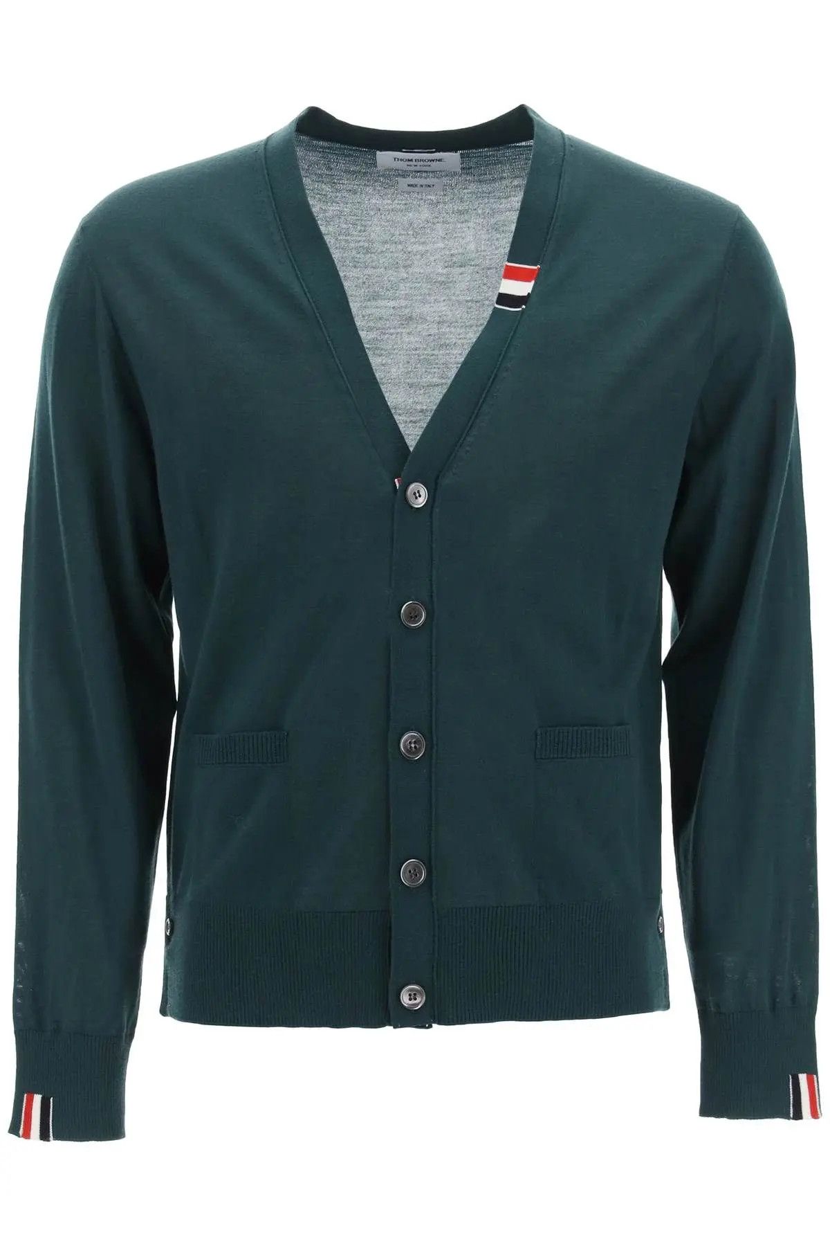 image of Thom Browne O1S22I1N0324 Merino Wool V-Neck Cardigan In Green, Men's (Size Medium)
