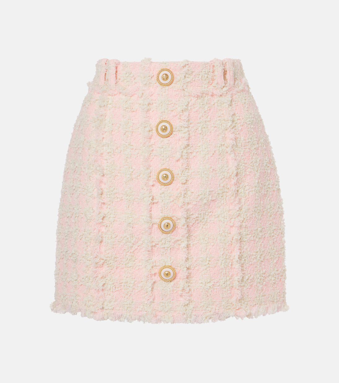 Balmain o1s1wg111225 Checked Tweed Miniskirt in Pink Size 27" / US 4 / IT 40 - 1 Thumbnail