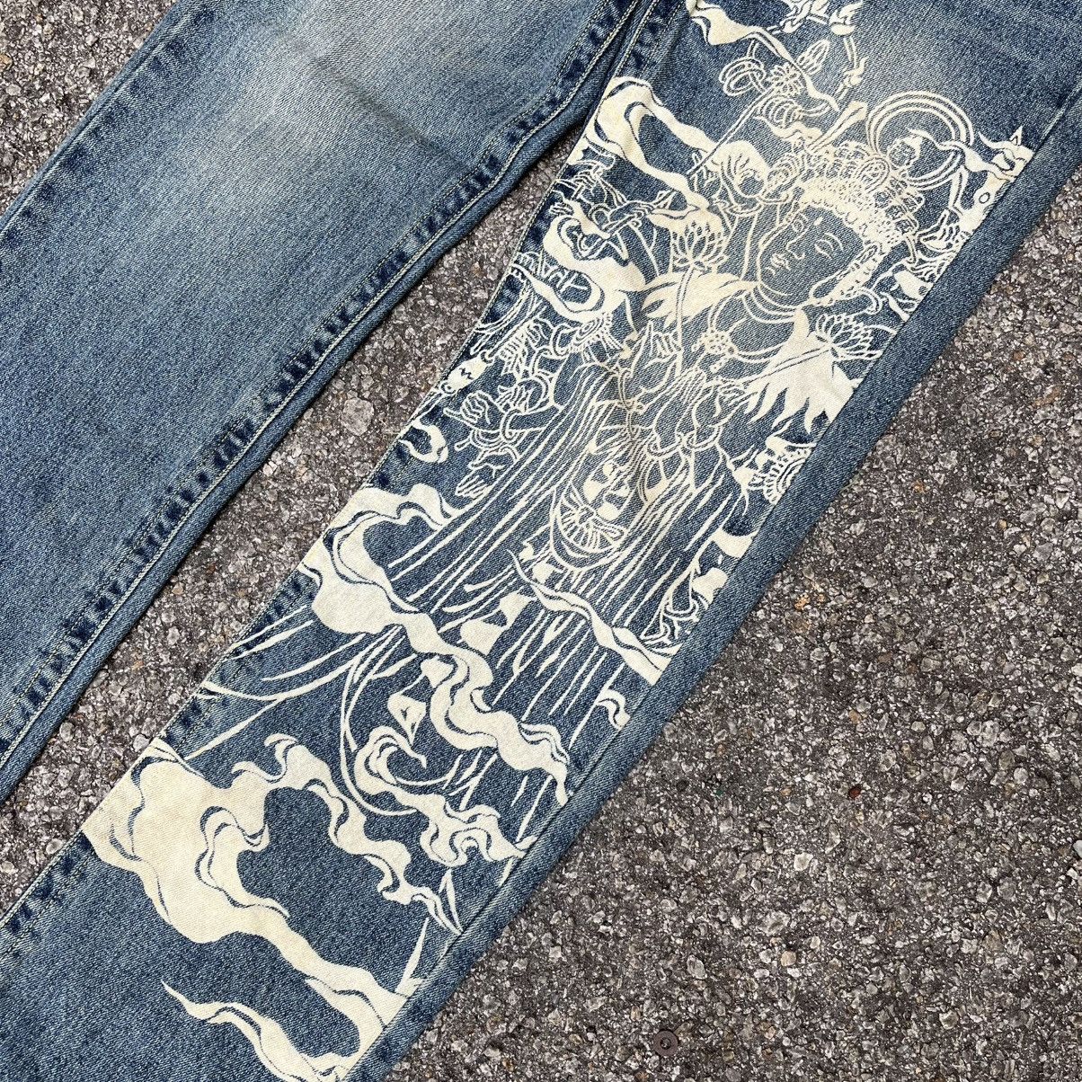 Hysteric Glamour Vintage Japanese Printed Jeans Indian Karakuri Koi Style Size US 33 - 3 Thumbnail