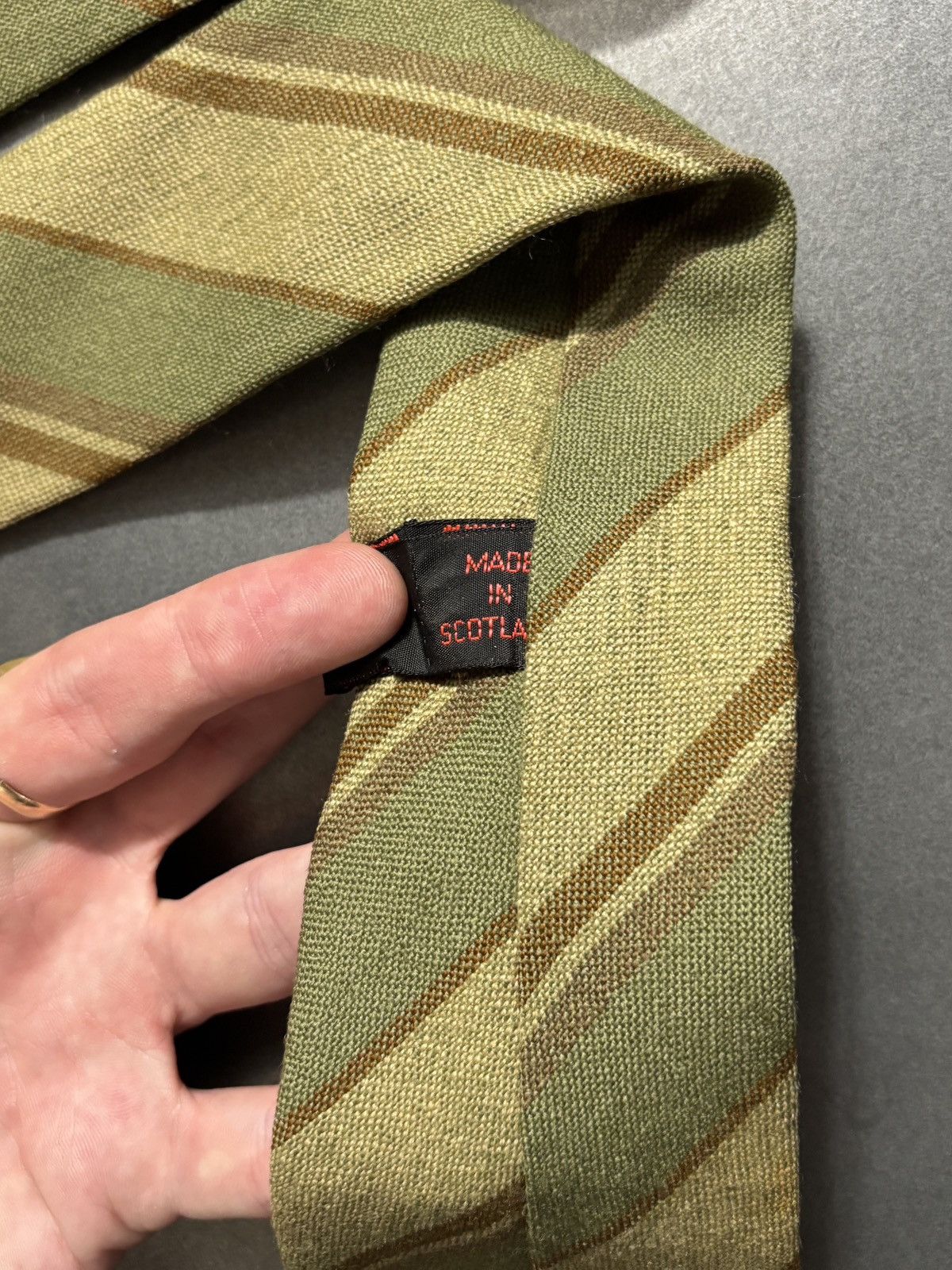 Vintage Made in Scotland Vintage Wool Tie Crofter Striped Green 70s Size ONE SIZE - 4 Thumbnail