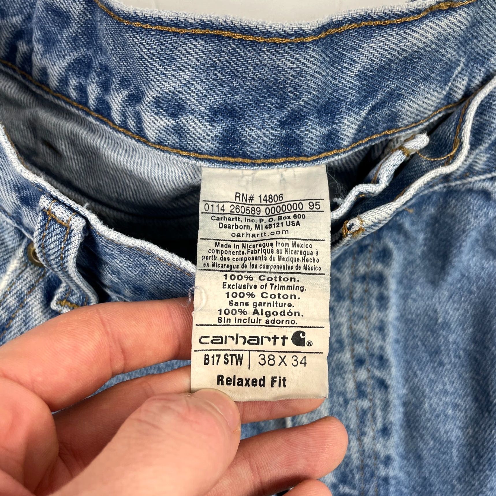 Carhartt Carhartt Jeans Mens 38 x 34 Blue Relaxed Straight Medium Wash Workwear Denim Boys Prime B17 Size US 38 / EU 54 - 6 Thumbnail