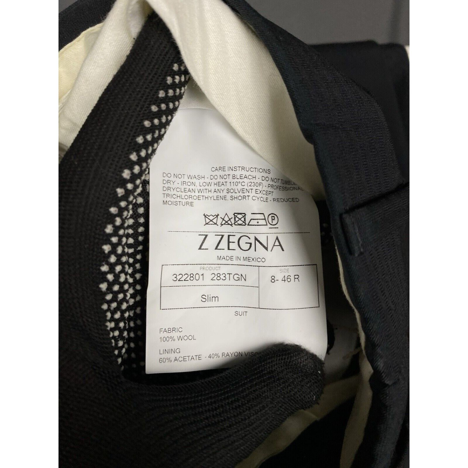 Z Zegna Zegna Men's Black Wool 2 Piece Slim Fit Suit Size 46 Size 46R - 12 Thumbnail