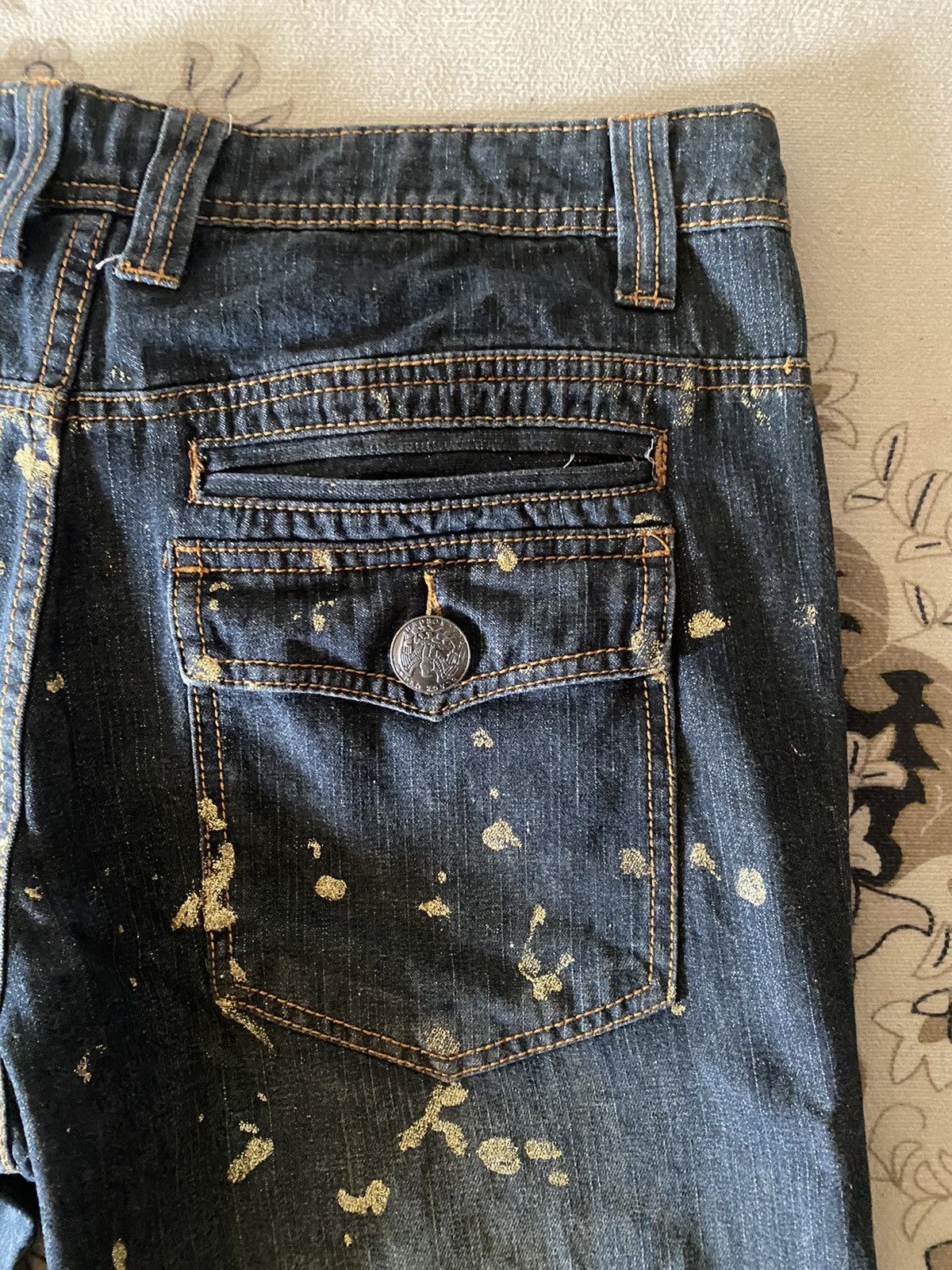 Beauty Beast 🔥FLARE🔥Black Crown Distressed Gold Painting Design Style Size US 34 / EU 50 - 7 Thumbnail