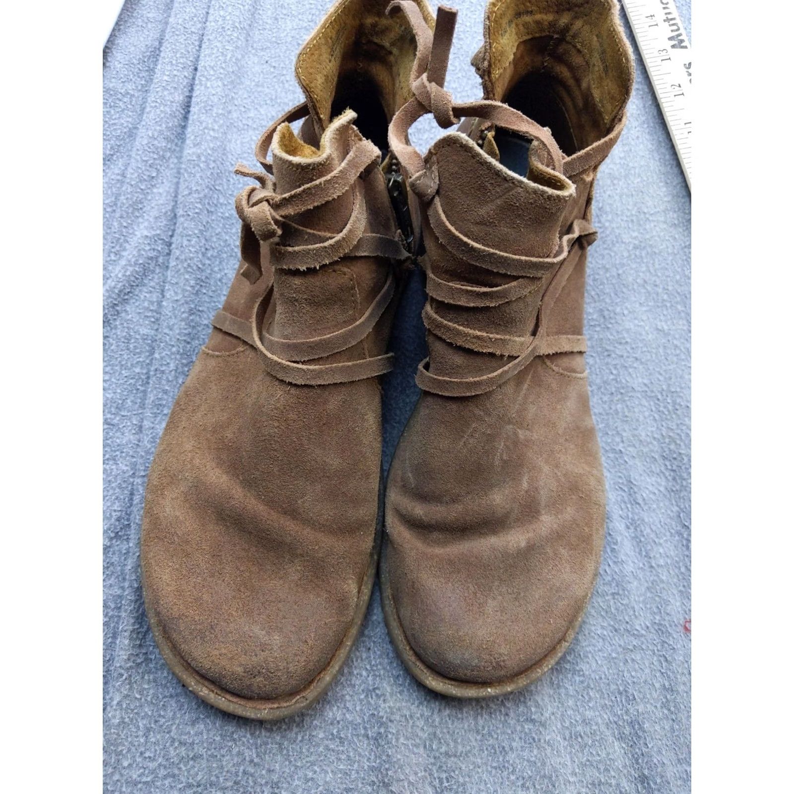 Born Born Boots Womens Size 9.5 41 Brown Suede Ankle Wrap Strap Zip Booties F55183 Size US 10 / IT 40 - 2 Thumbnail