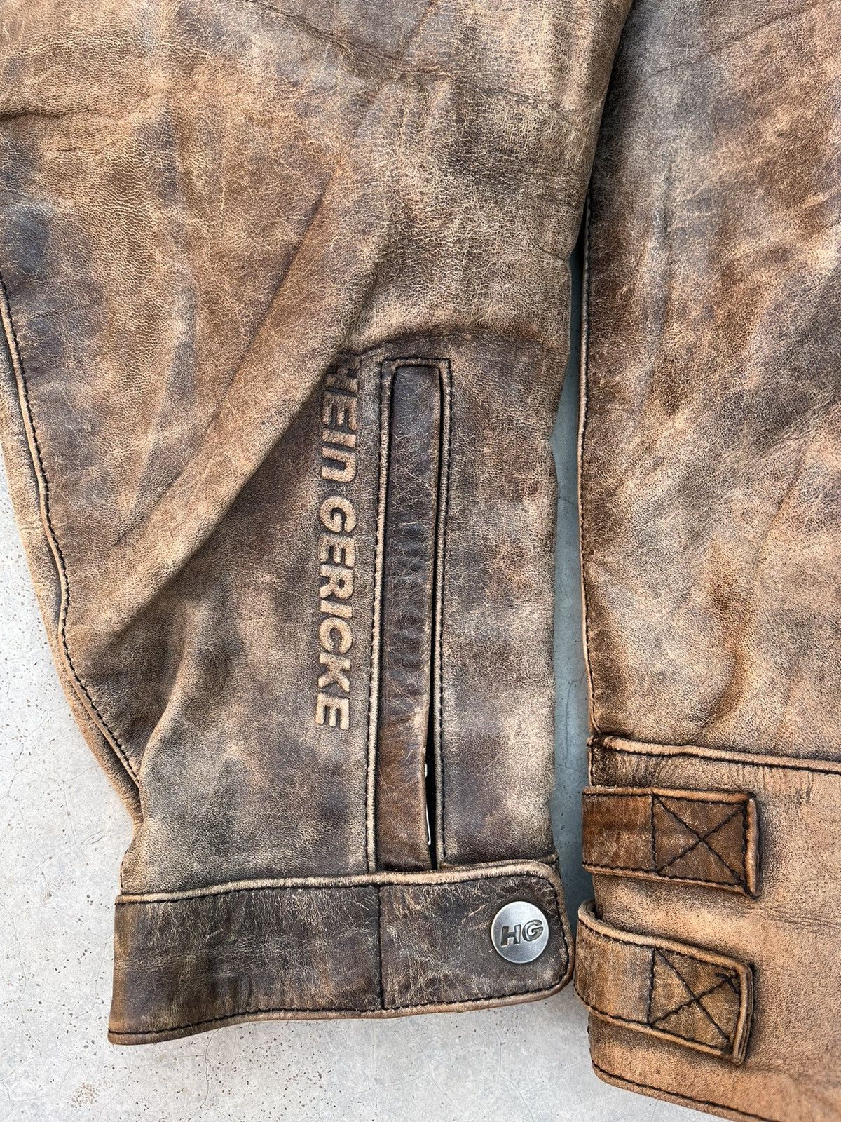 Hein Gericke RARE 🔥VINTAGE 9OS HEIN GERICKE WASHED LEATHER BIKER JACKET Size US L / EU 52-54 / 3 - 6 Thumbnail