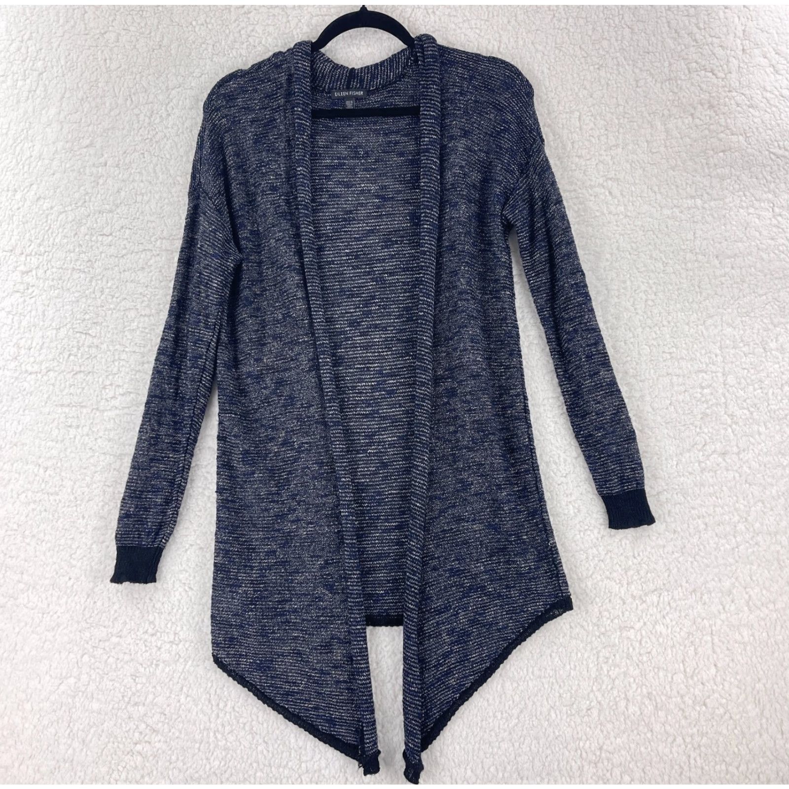 Eileen Fisher Eileen Fisher Cardigan Sweater Womens Small Blue Linen Blend Knit Open Front Raglan Sleeve V-Neck Size S / US 4 / IT 40 - 2 Thumbnail