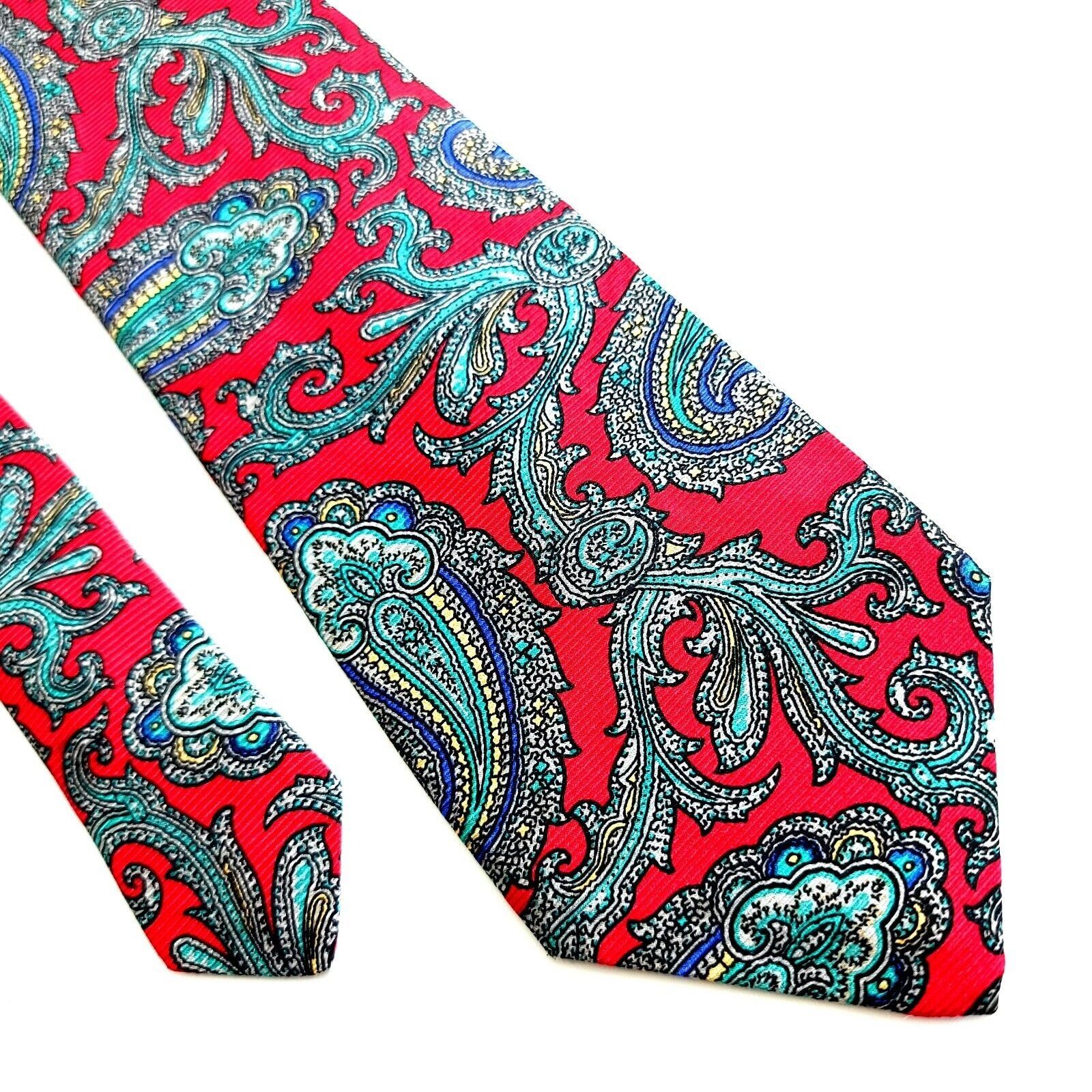 Designer Mallards Red Teal Baroque Floral Jacquard Print Silk Tie Size ONE SIZE - 1 Thumbnail