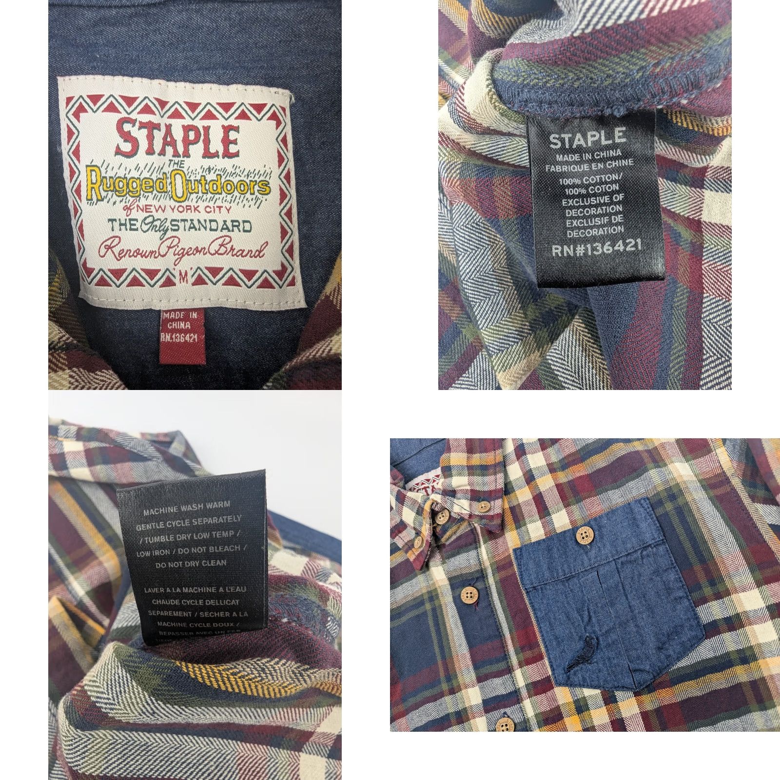Vintage Staple Rugged Outdoors Plaid Chambray Button Down Shirt Mens M Cotton Size US M / EU 48-50 / 2 - 8 Thumbnail