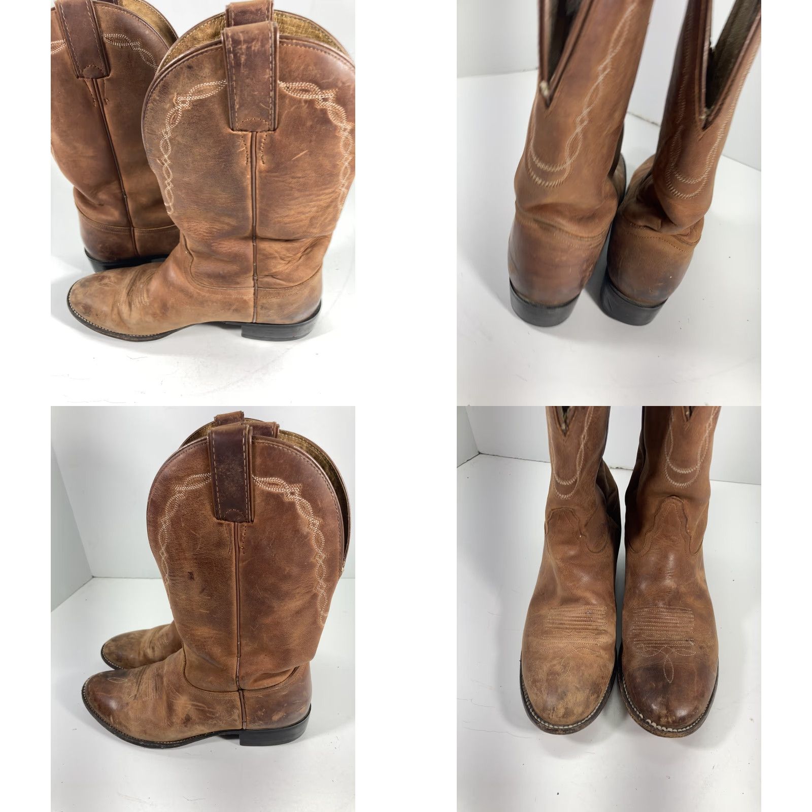 Tony Lama VINTAGE Tony Lama Boots Women 7.5 B Brown Leather 12 Inch Western Rodeo Style 1750 Womens Size US 8 / IT 38 - 10 Thumbnail