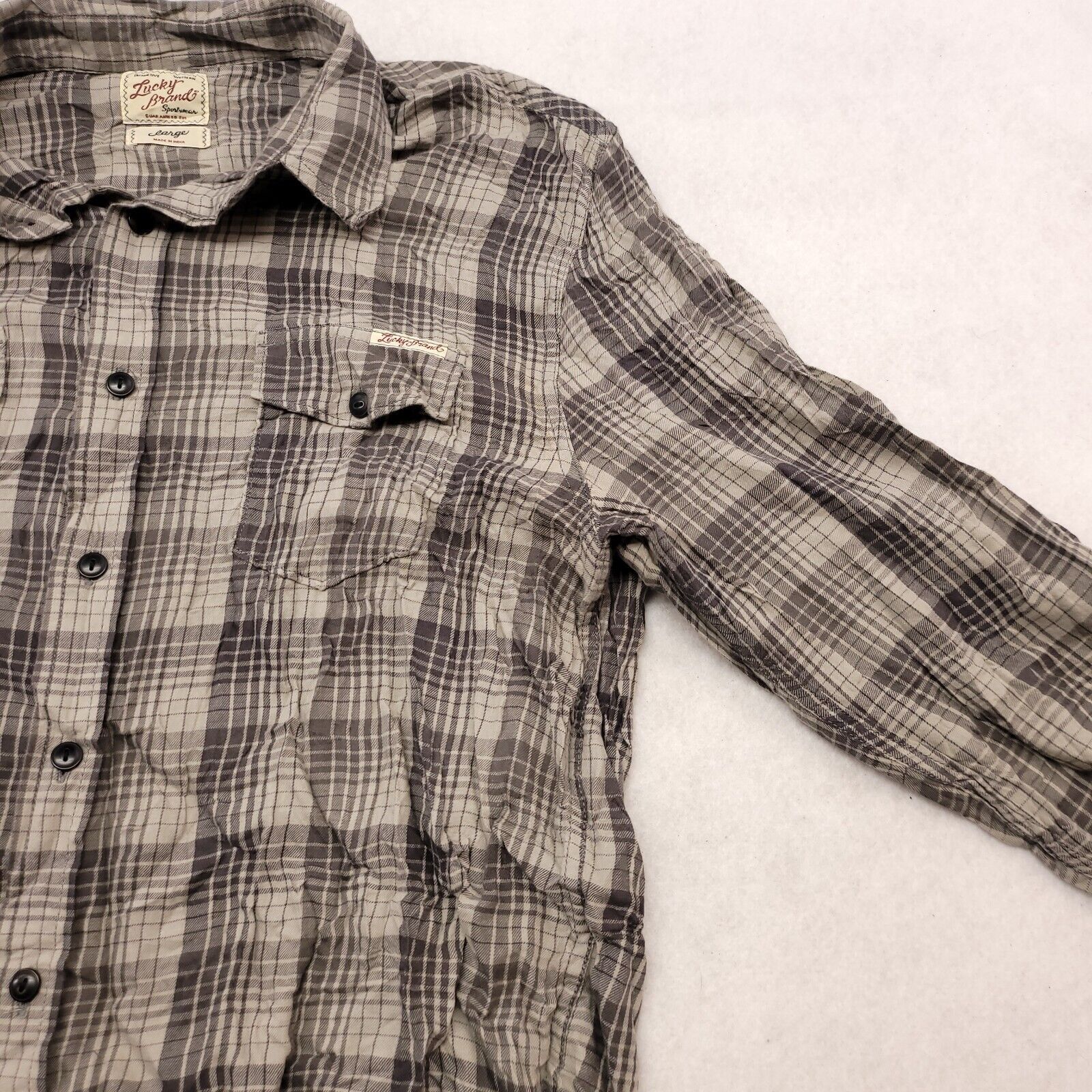 Lucky Brand Lucky Brand Madras Flannel Button Up Shirt Mens Size L Gray Size US L / EU 52-54 / 3 - 5 Thumbnail