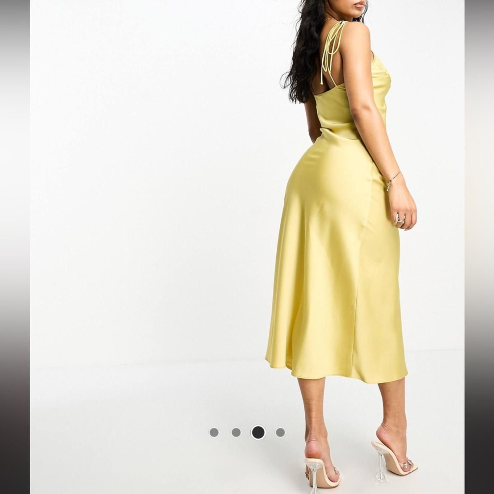 Asos Aria Cove / Satin Lace Trim Midi Dress / Yellow Size XS / US 0-2 / IT 36-38 - 3 Thumbnail