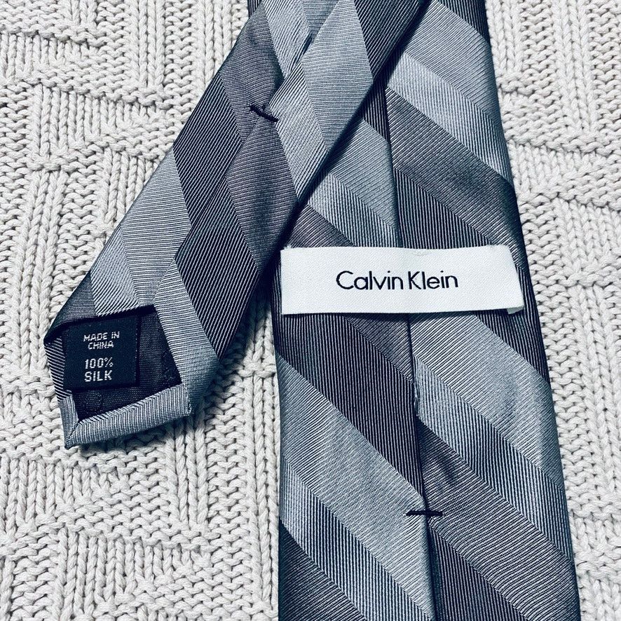 Calvin Klein Calvin Klein silver striped silk tie Size ONE SIZE - 3 Thumbnail