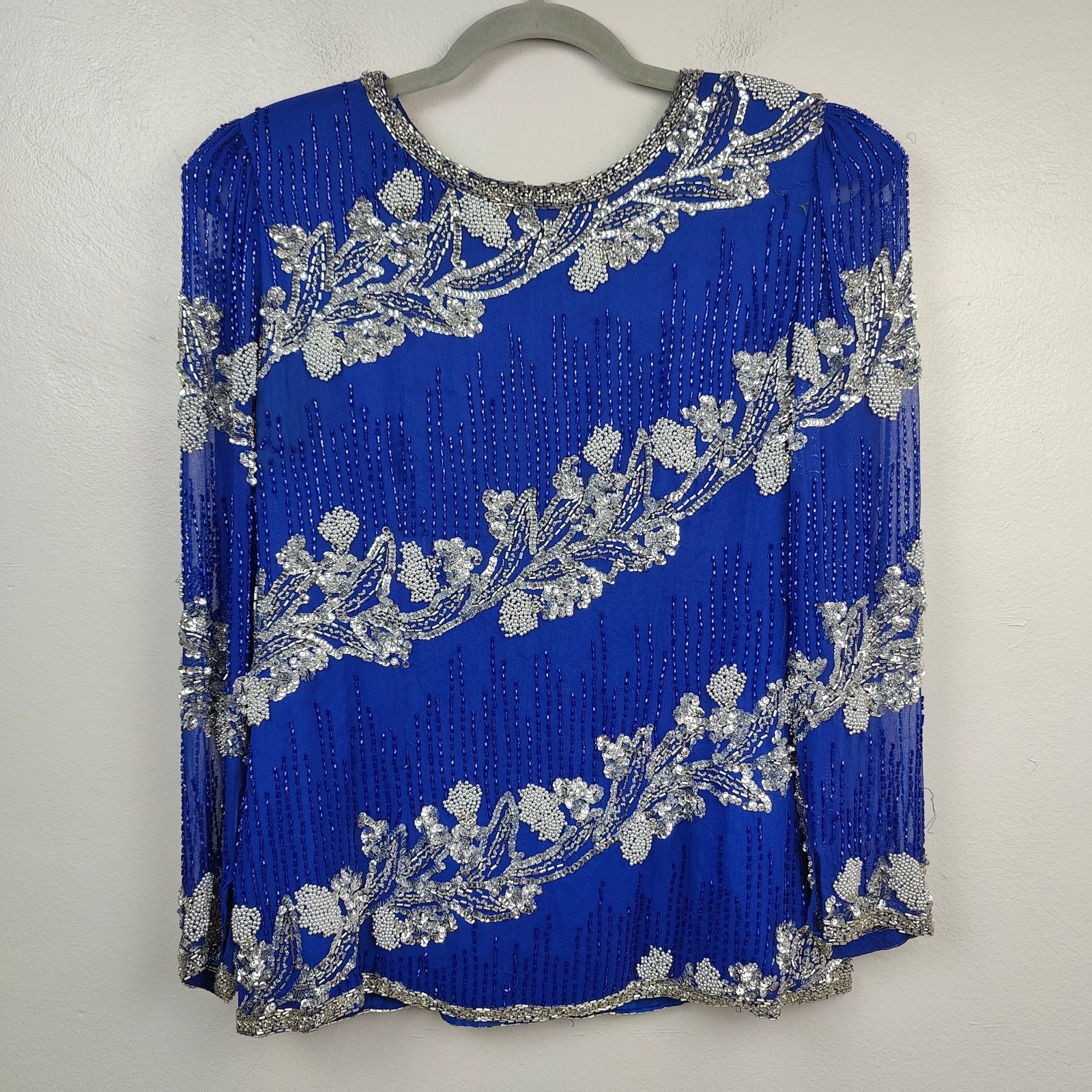 Other Vintage Nite Line I.Magnin Silk Beaded Top Womens 14 Blue Size XL / US 12-14 / IT 48-50 - 1 Thumbnail