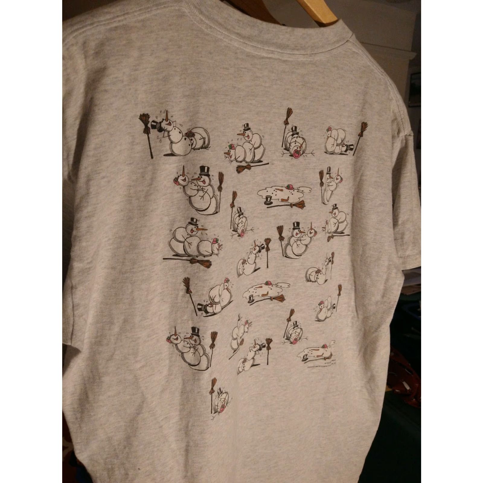 Vintage VINTAGE Made in USA Parody Snowman Positions XL 1992 Coast Trends Graphic Tee Mens XL Gray 100% Cotton Smokefree United States Softee Size US XL / EU 56 / 4 - 4 Thumbnail